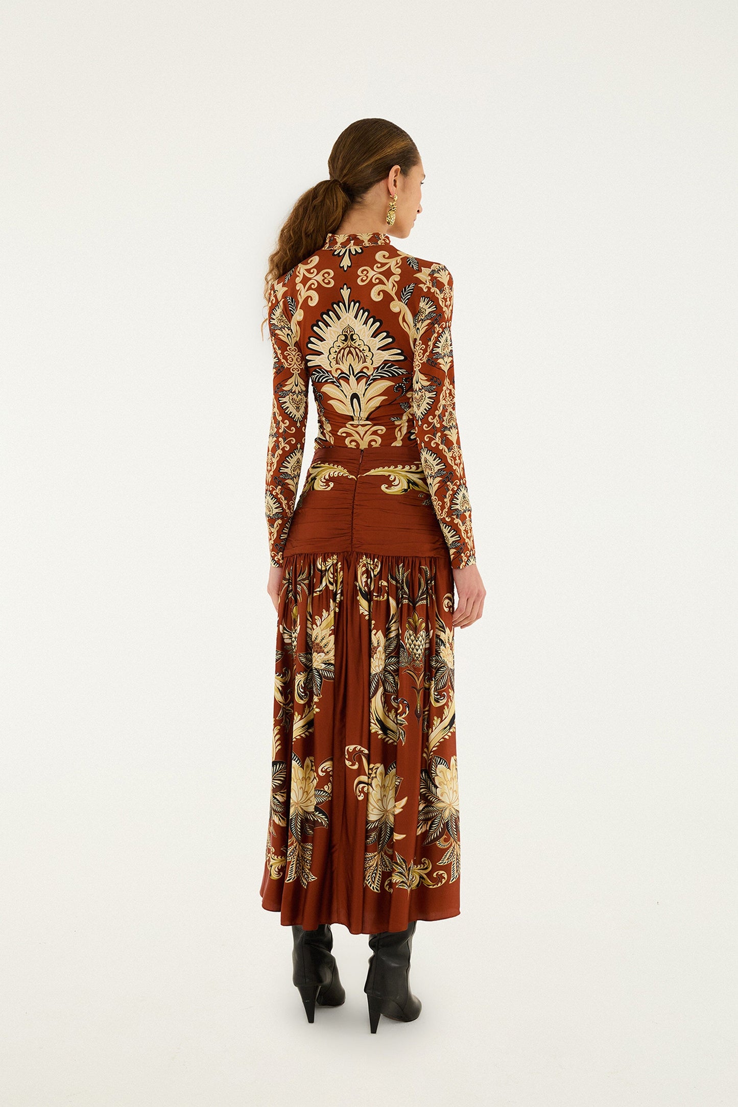 Orange Arabesque Paradise Flower Fringe Lenzing™ Ecovero™ Viscose Midi Skirt