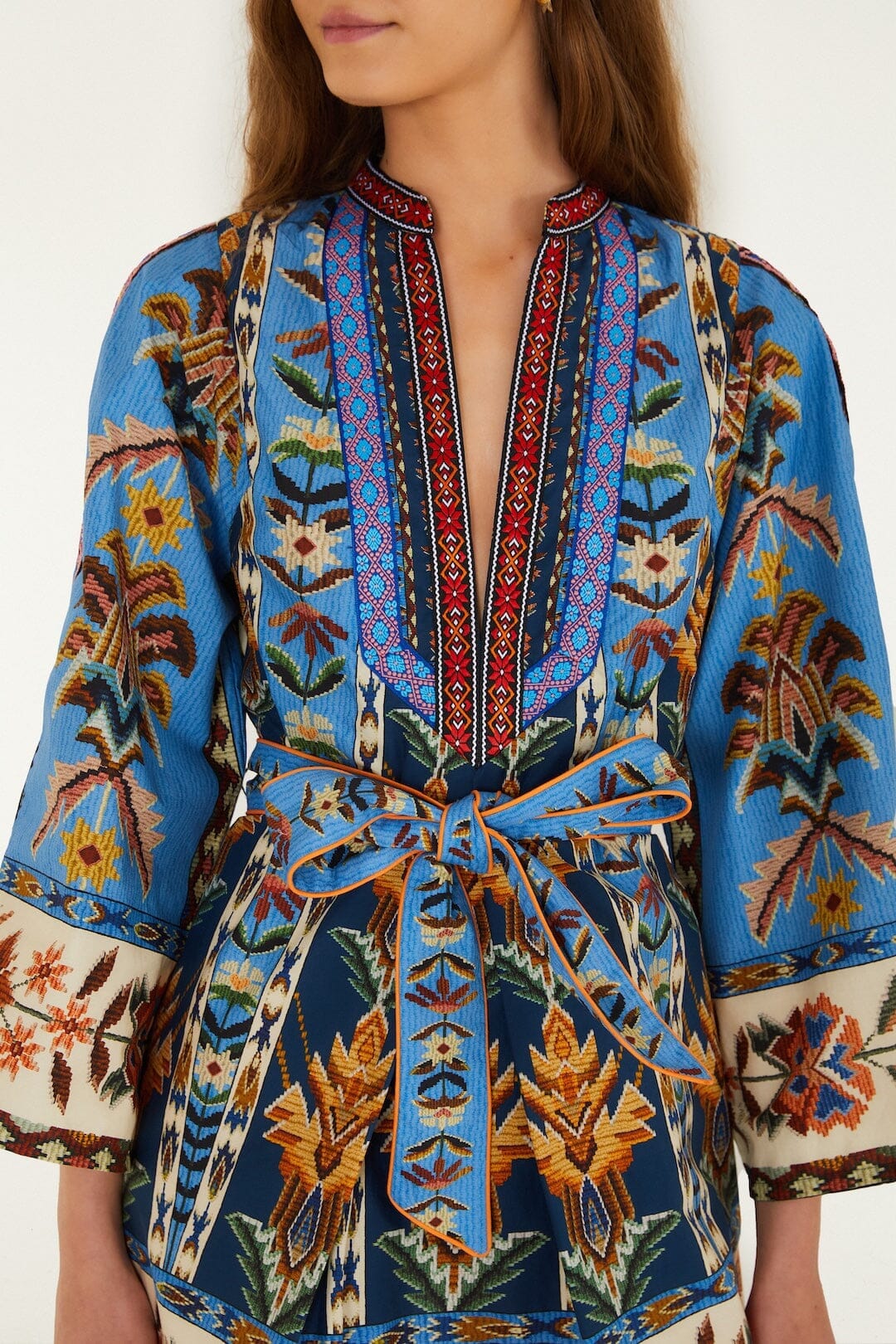 Blue Embroidered Tapestry Organic Cotton Mini Dress