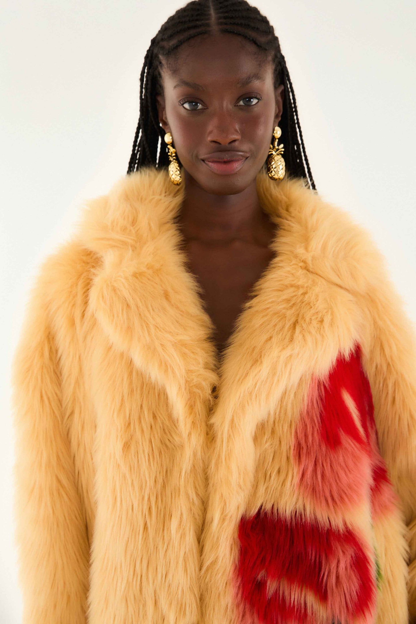 Flowers Faux Fur Cream Coat
