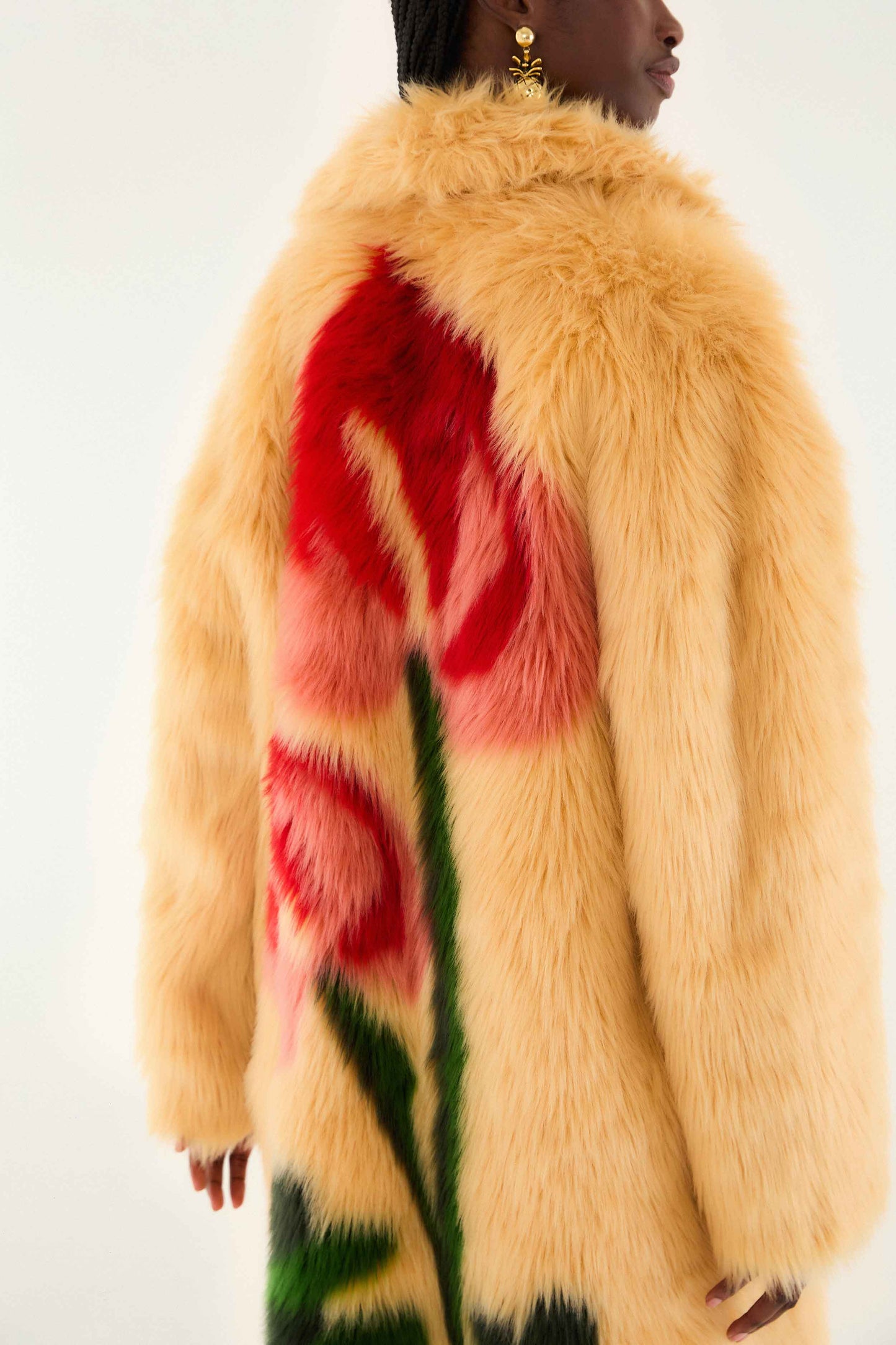 Flowers Faux Fur Cream Coat