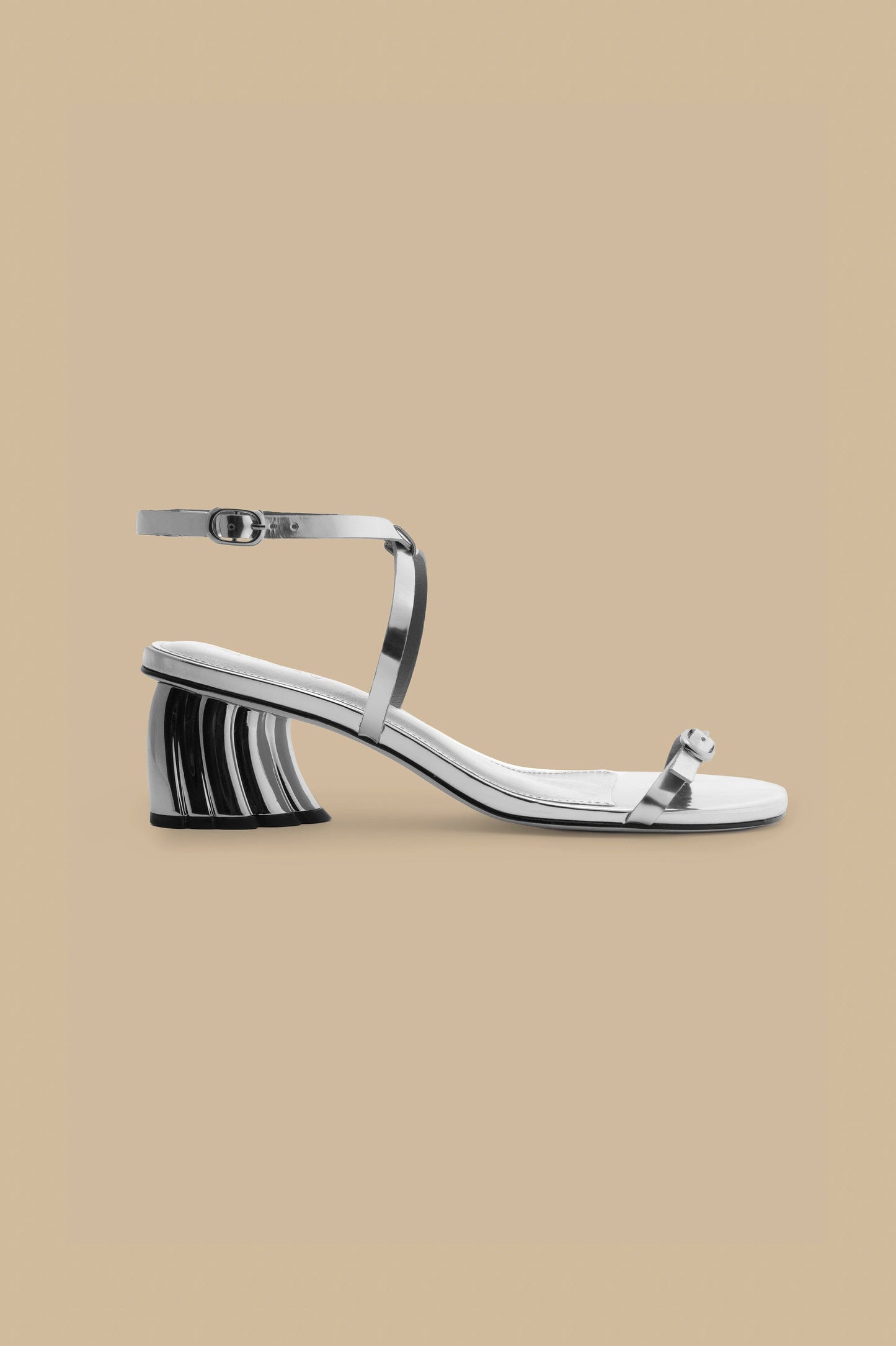 Silver Monstera Heeled Scallop Sandal