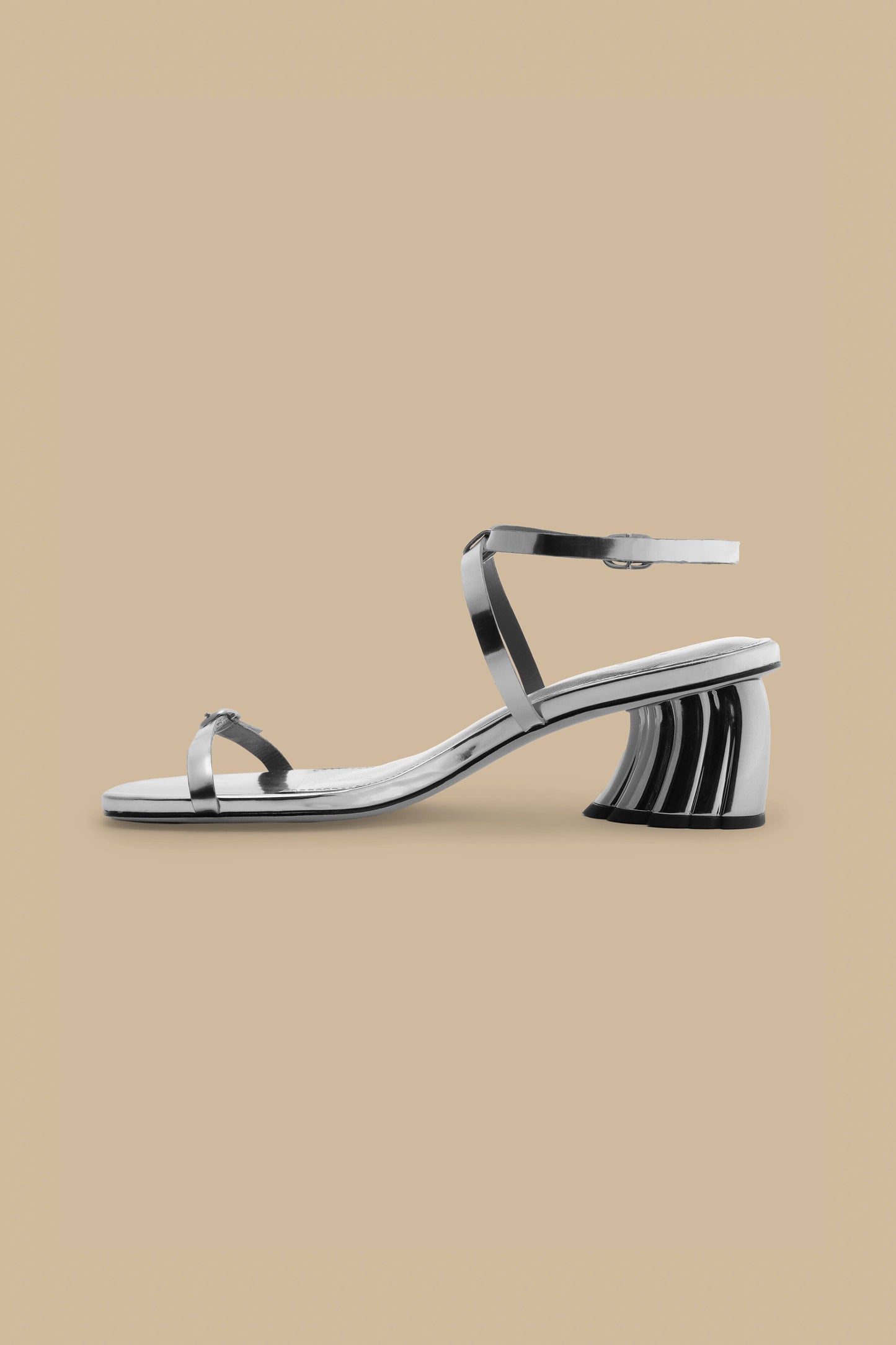 Silver Monstera Heeled Scallop Sandal