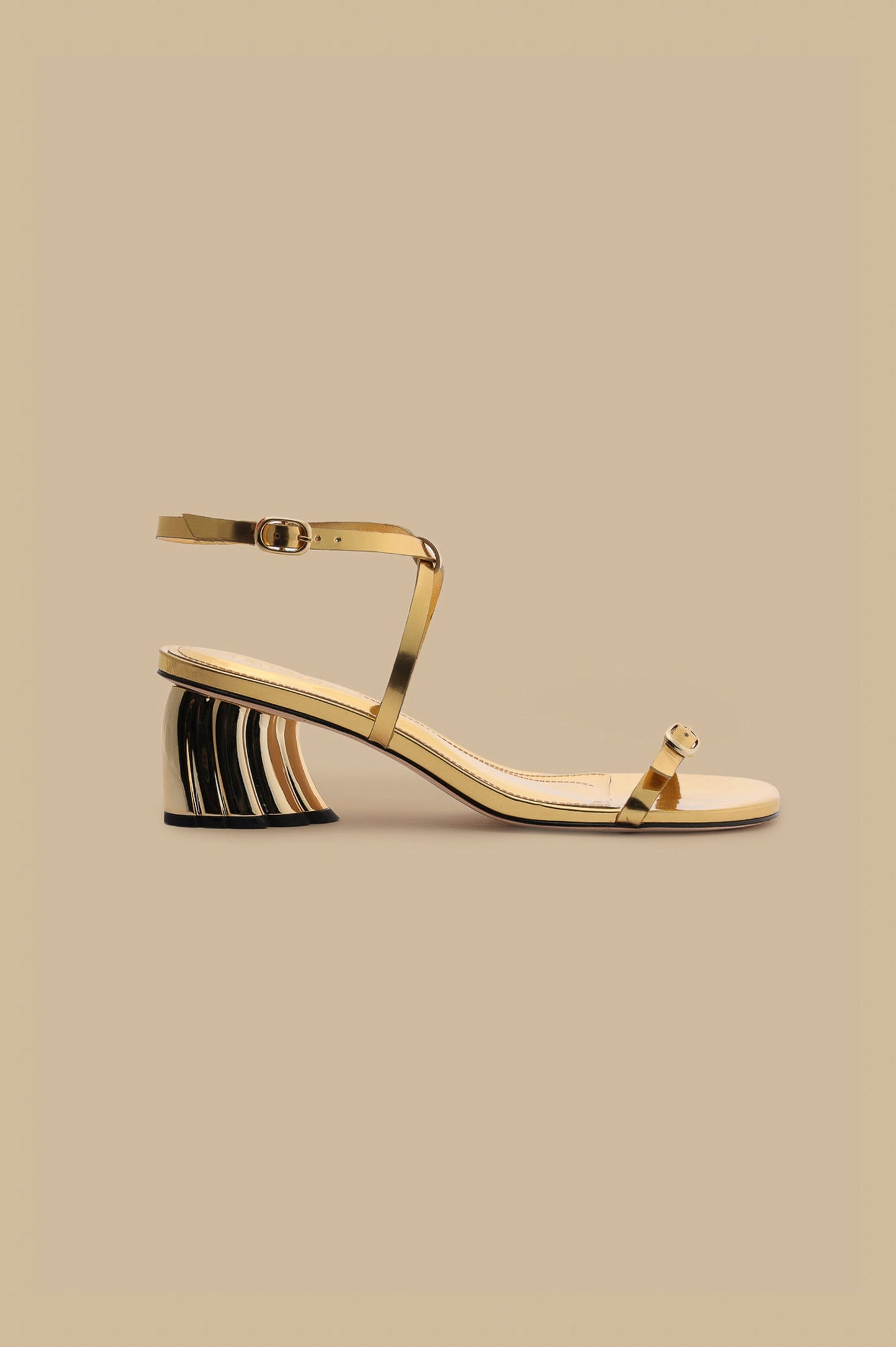 Gold Monstera Heeled Scallop Sandal