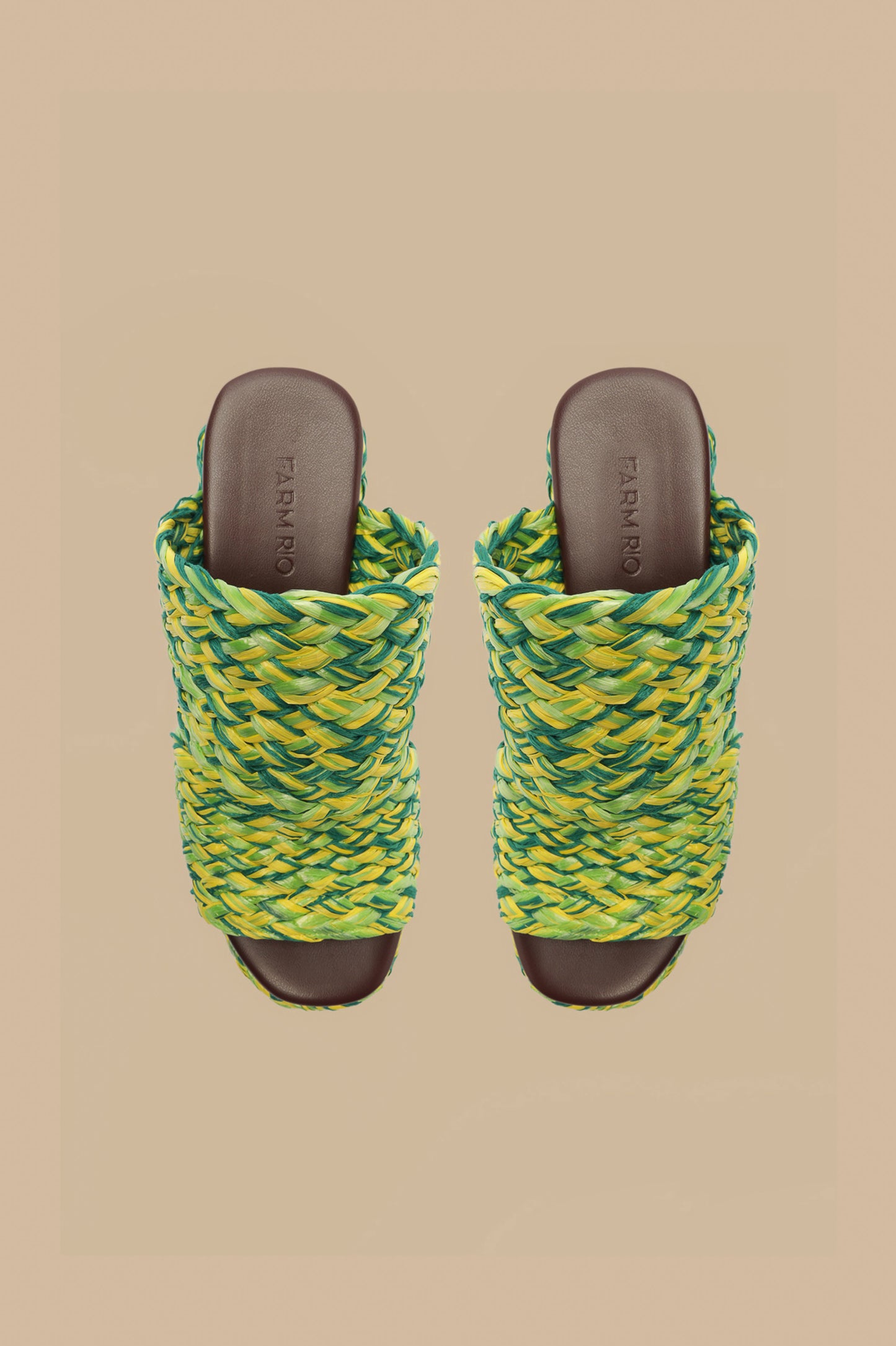 Green And Yellow Braided Raffia Platform Sandal