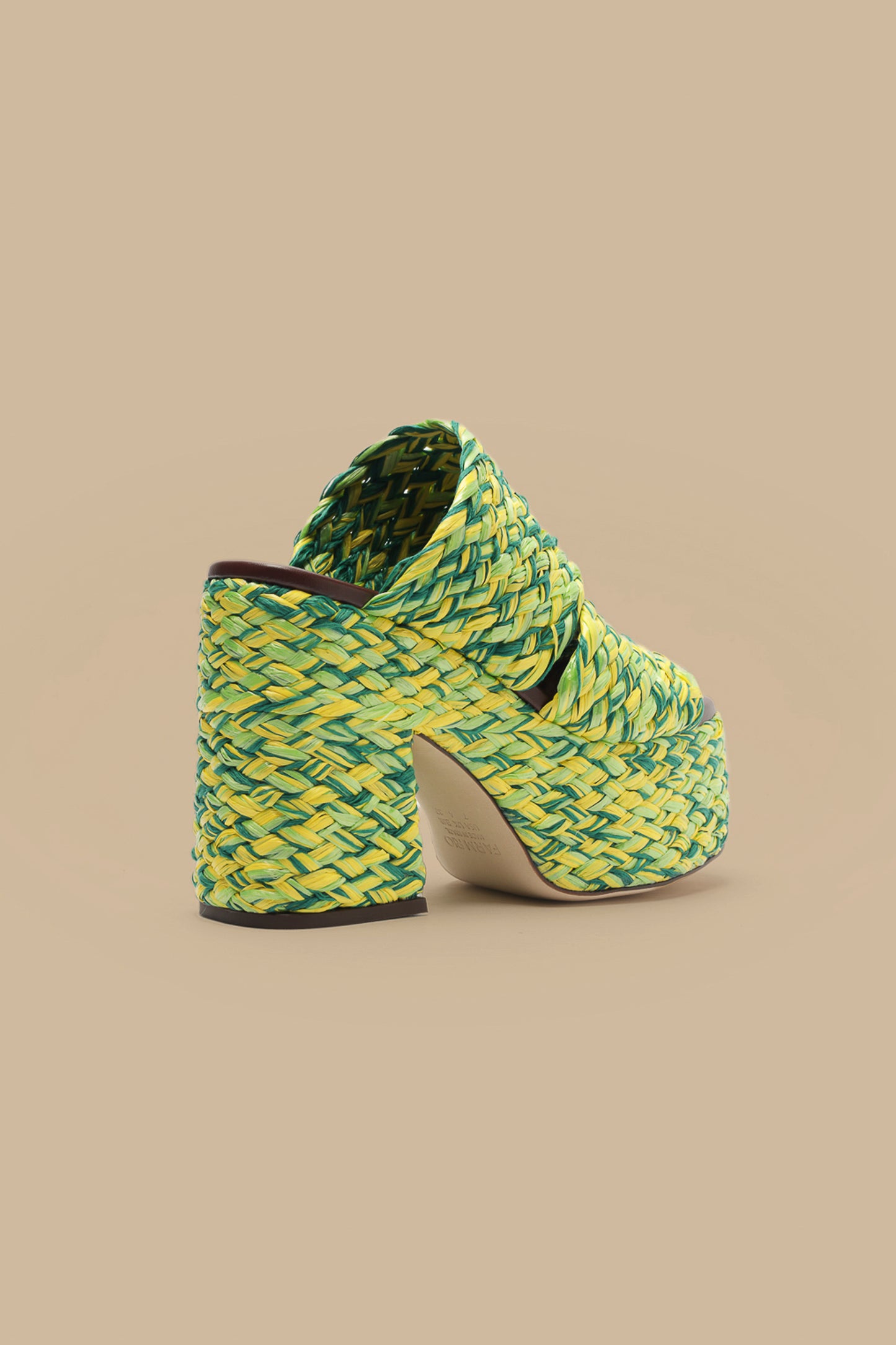 Green And Yellow Braided Raffia Platform Sandal