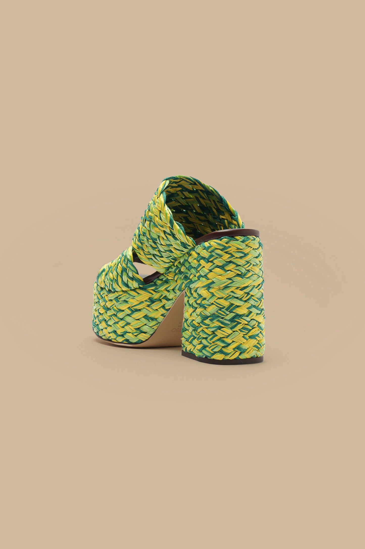 Green And Yellow Braided Raffia Platform Sandal