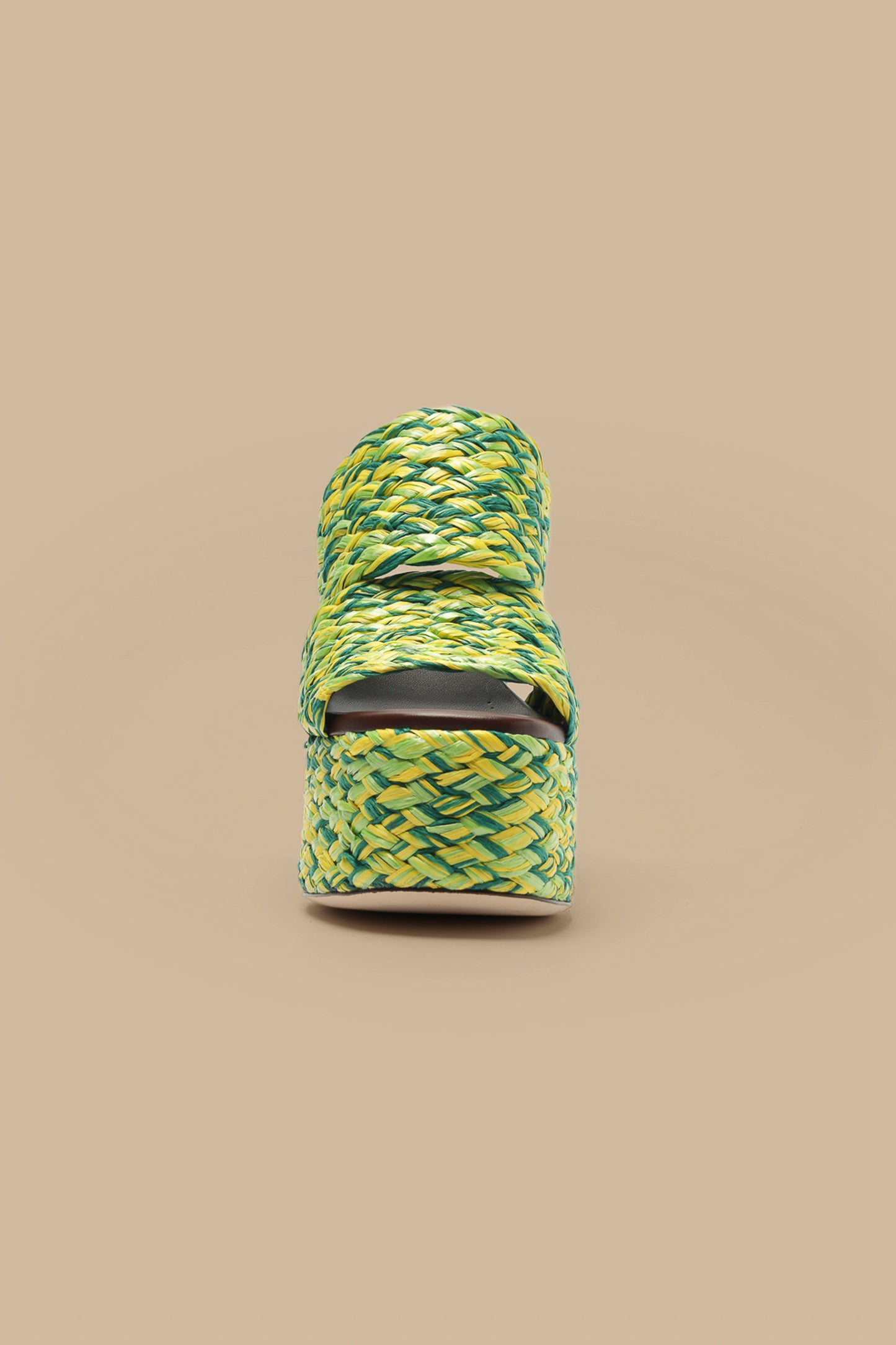 Green And Yellow Braided Raffia Platform Sandal