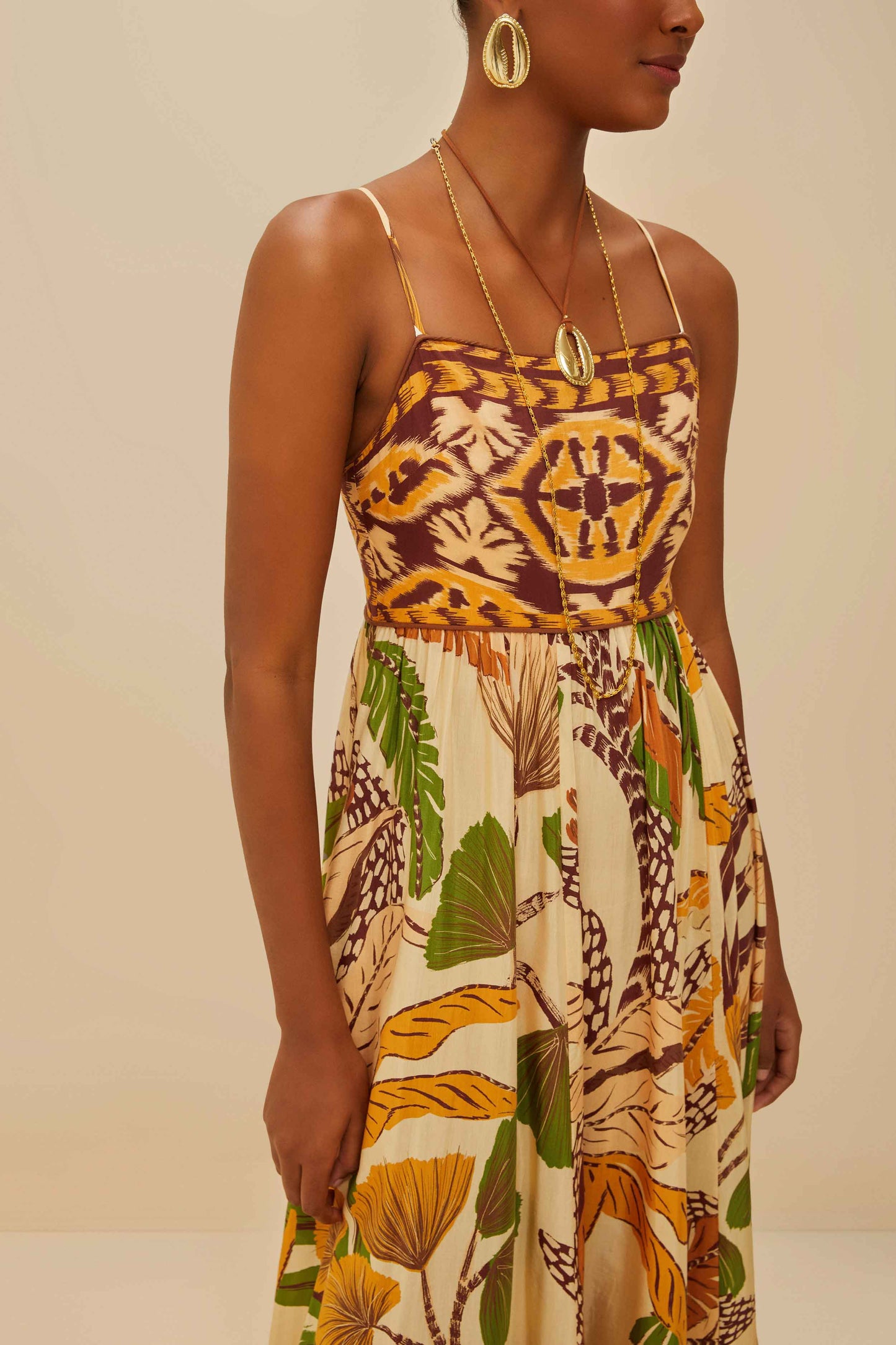 Sand Foliage Sketch Maxi Dress