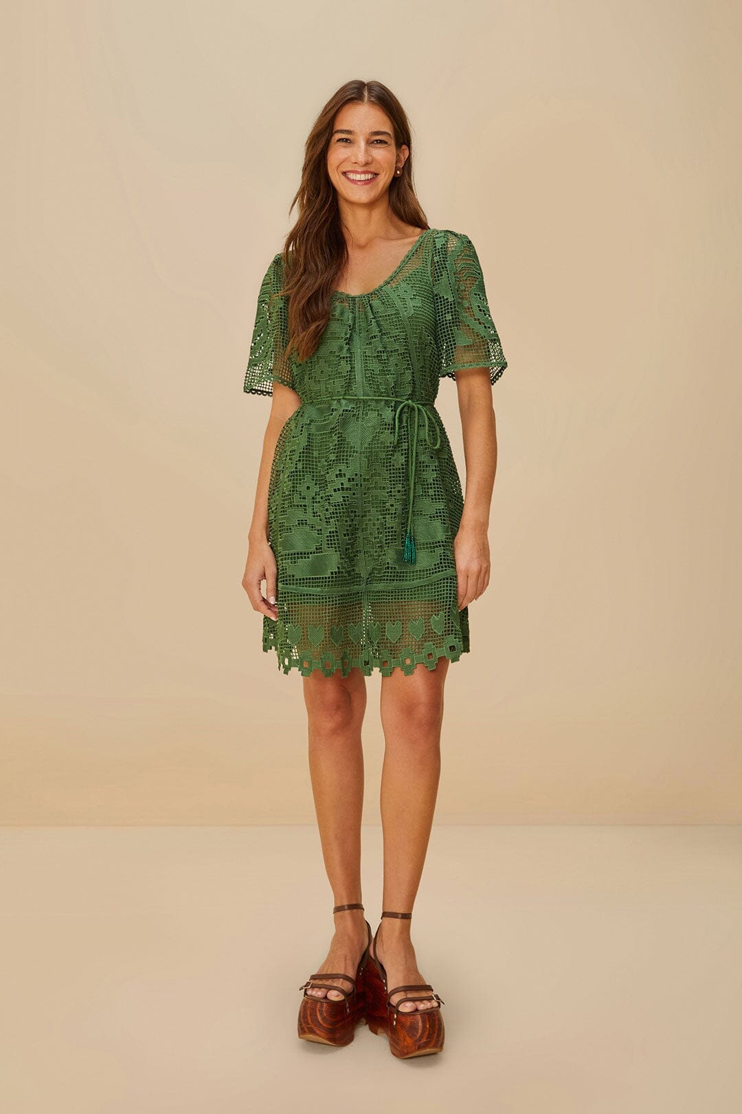 Green Pineapple Guipure Mini Dress