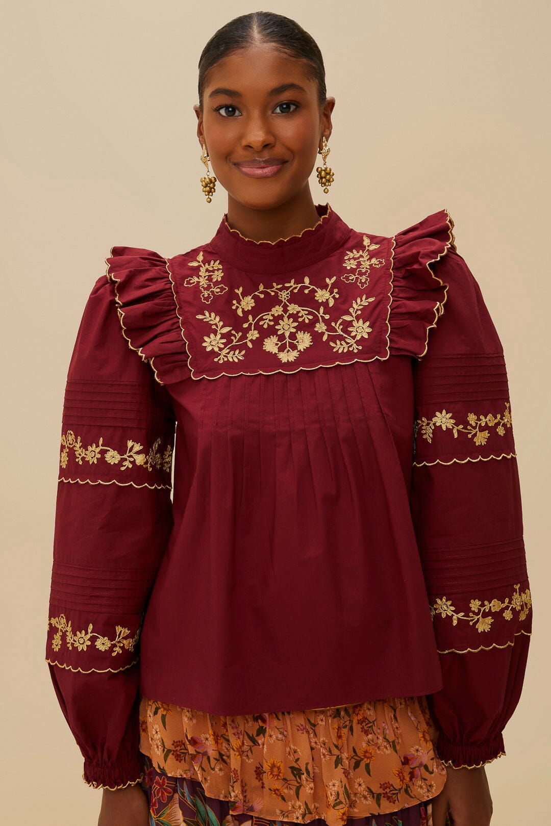 Burgundy Golden Embroidered Blouse