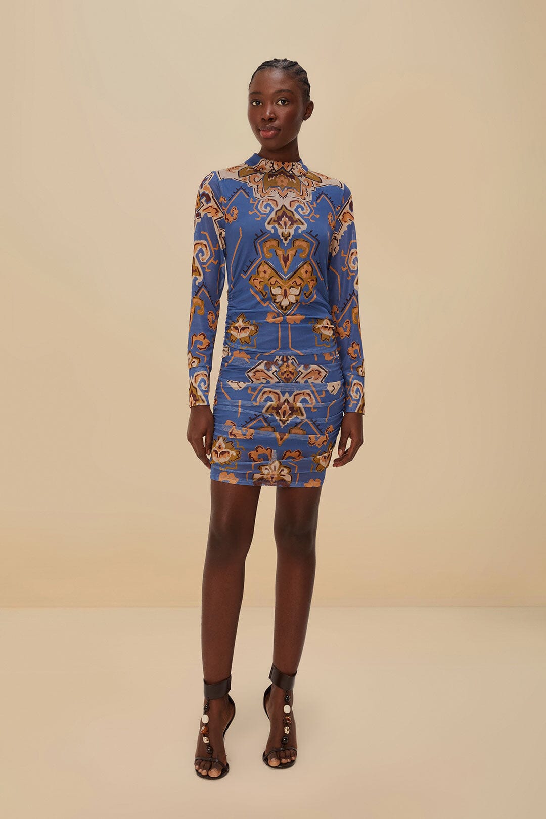 Blue Ornament Floral Tulle Mini Dress