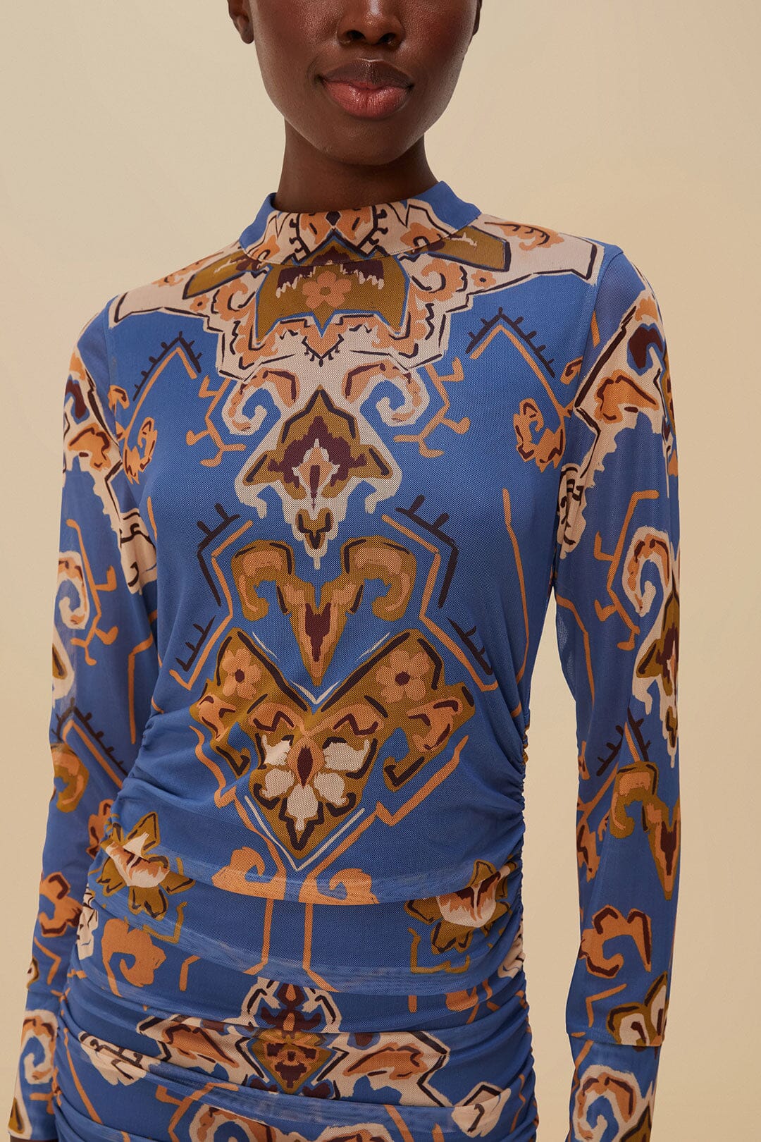 Blue Ornament Floral Tulle Mini Dress