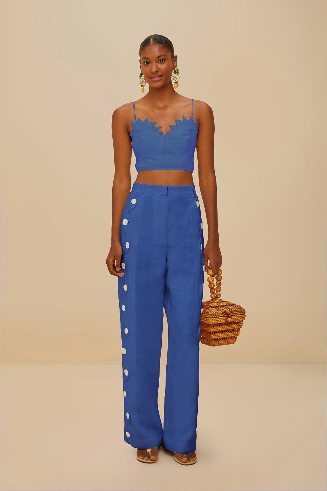 Blue High Waisted Wavy Euroflax™ Premium Linen Pants