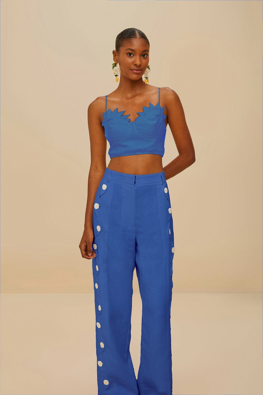 Blue High Waisted Wavy Euroflax™ Premium Linen Pants