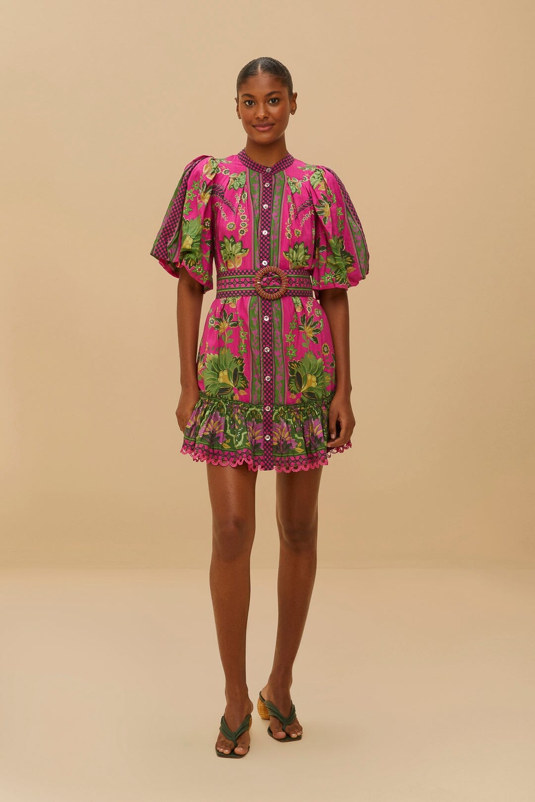 Pink Ana Tapestry Puff Sleeve Mini Dress
