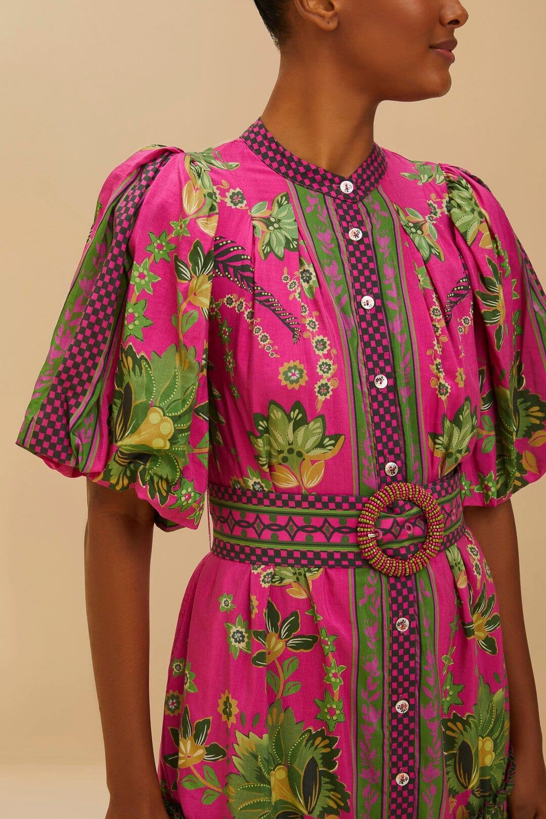 Pink Ana Tapestry Puff Sleeve Mini Dress