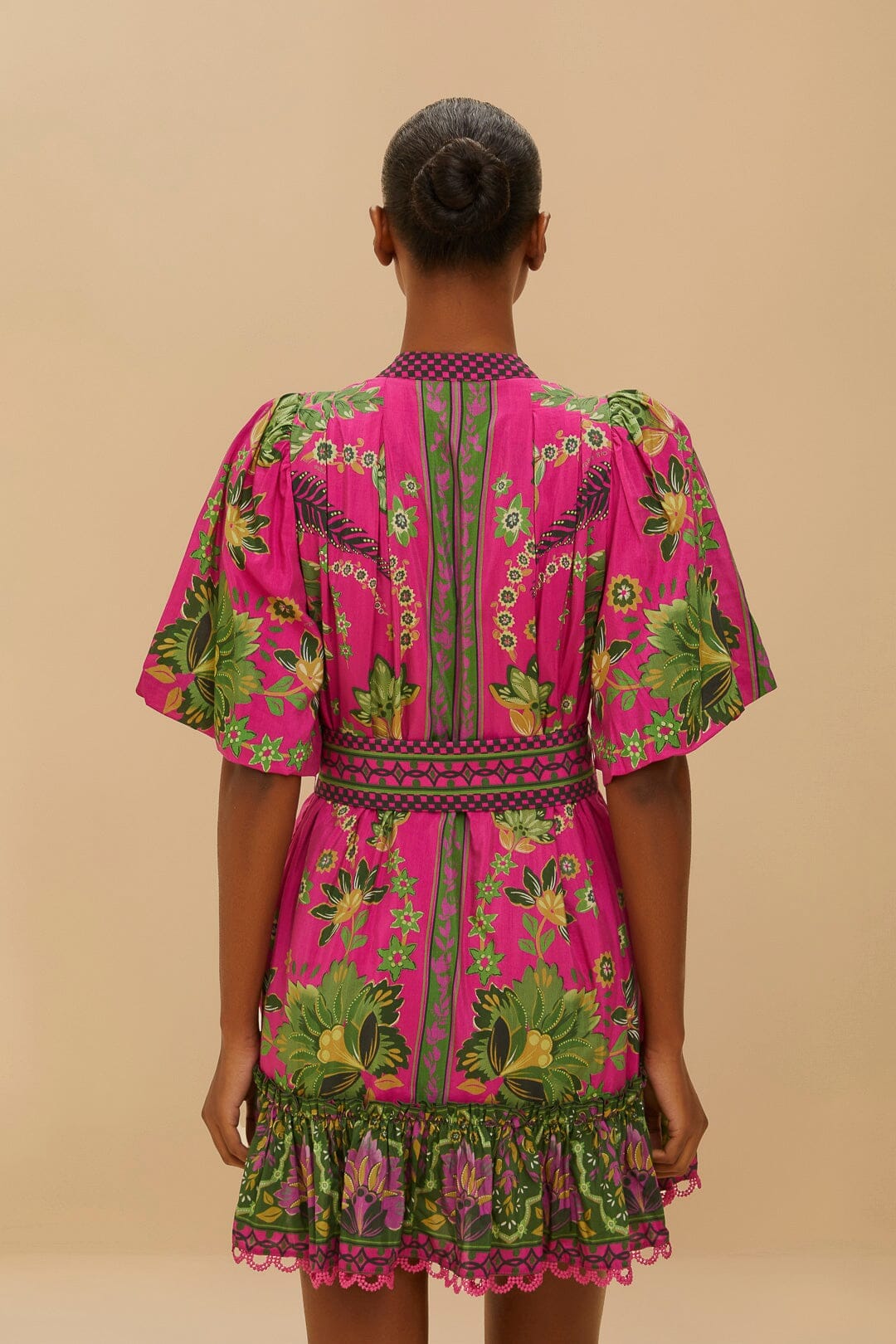 Pink Ana Tapestry Puff Sleeve Mini Dress