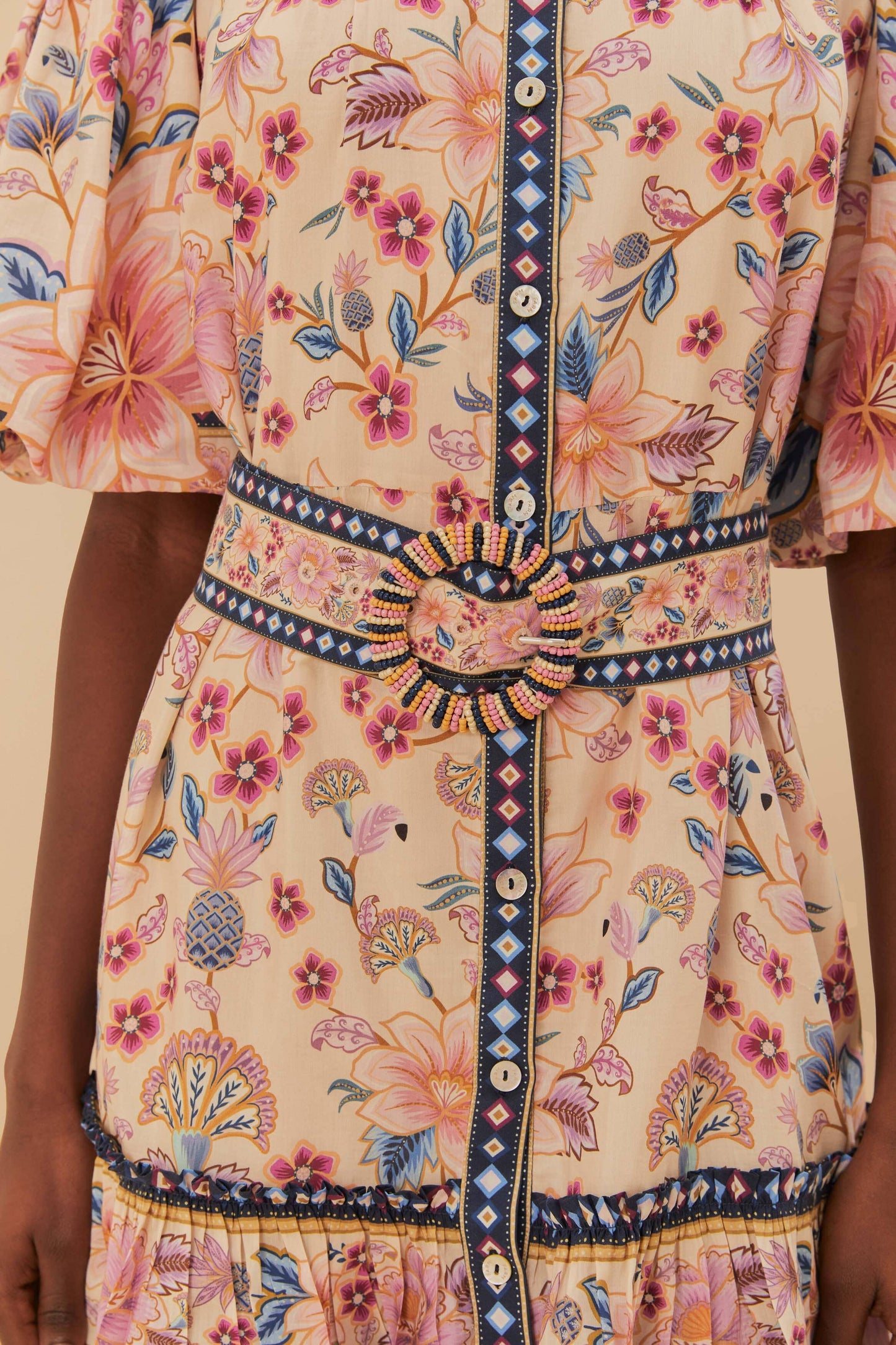 Cream Superbloom Tapestry Puff Sleeve Mini Dress