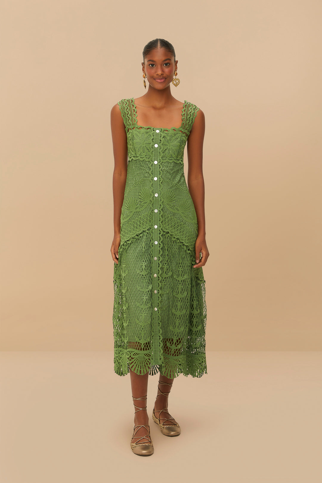 Green Nautical Guipure Maxi Dress