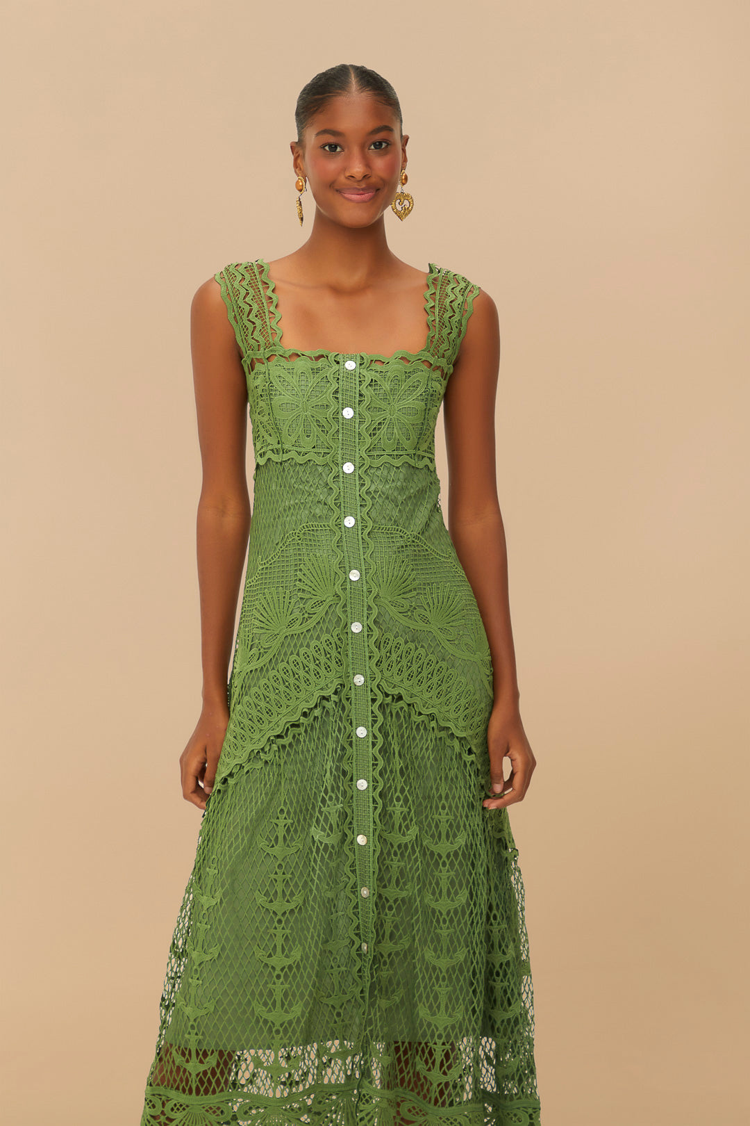 Green Nautical Guipure Maxi Dress