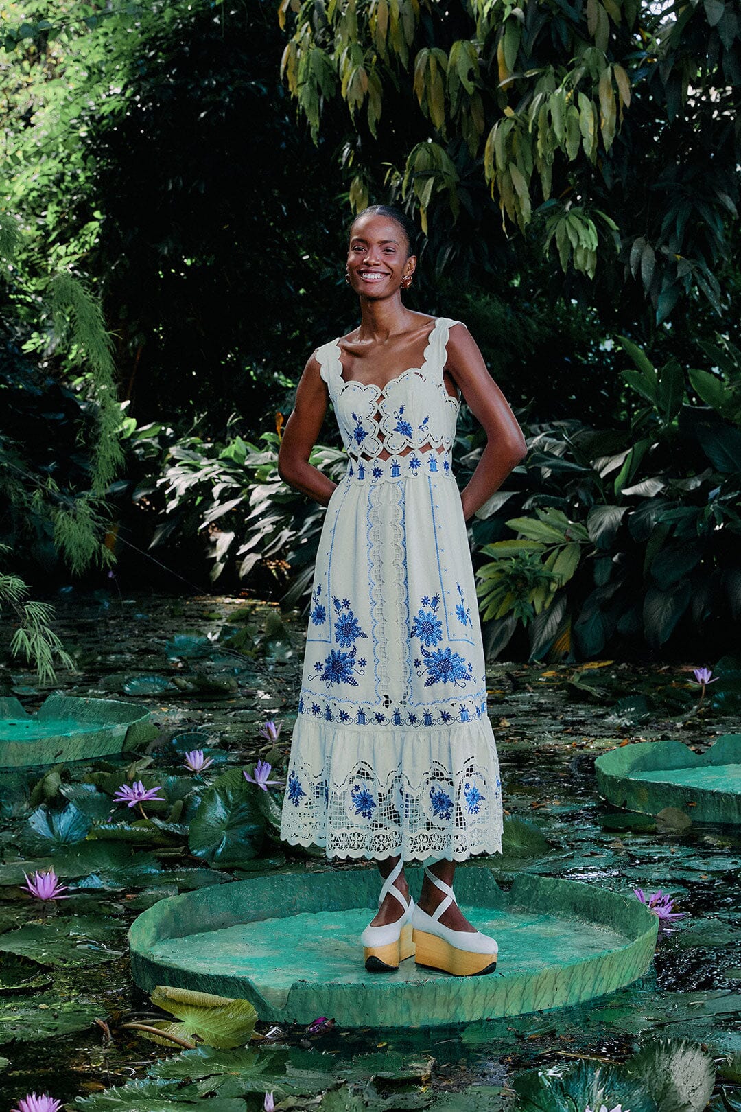 Off-White Richelieu Sunflower LENZING™ ECOVERO™ Euroflax™ Midi Dress