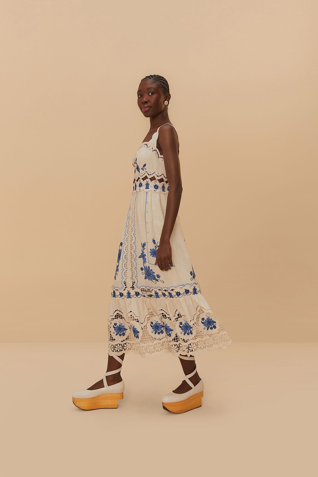 Off-White Richelieu Sunflower LENZING™ ECOVERO™ Euroflax™ Midi Dress