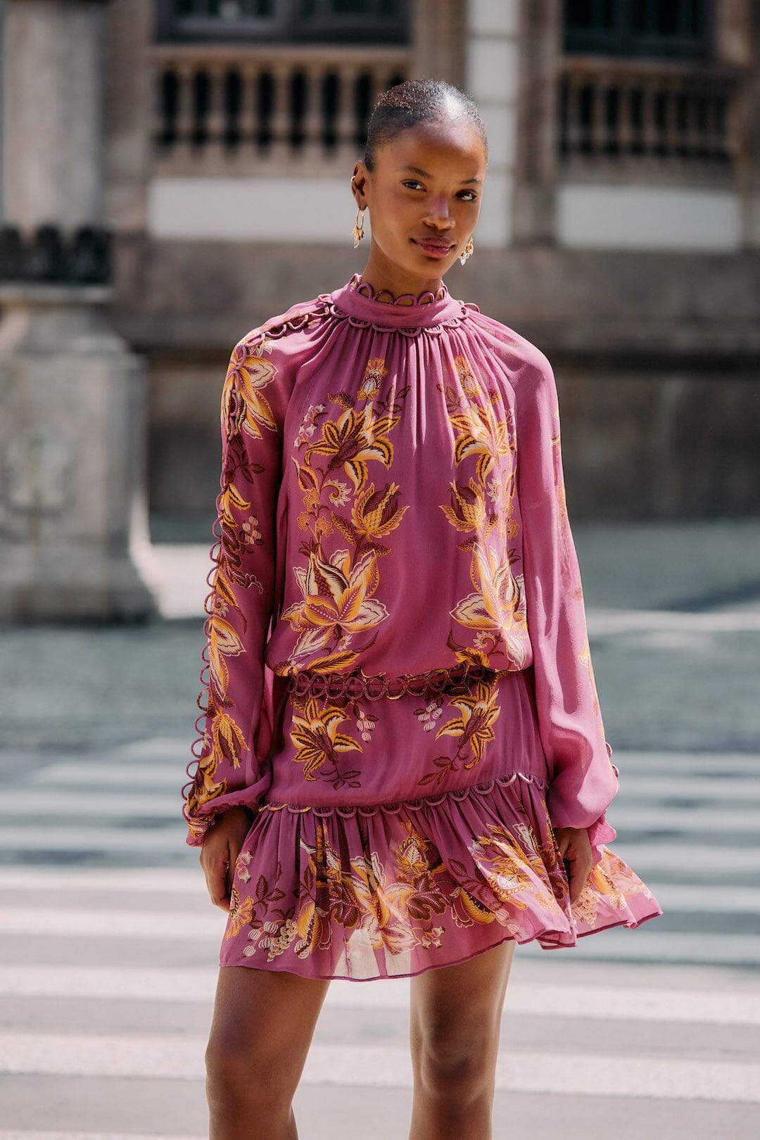 Pink Delicate Chintz Ruffled Mini Dress