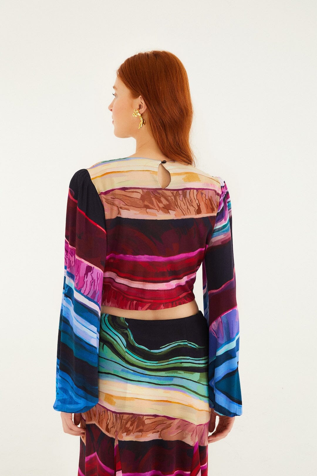 Multicolor Precious Gems Long Sleeve Draped Top