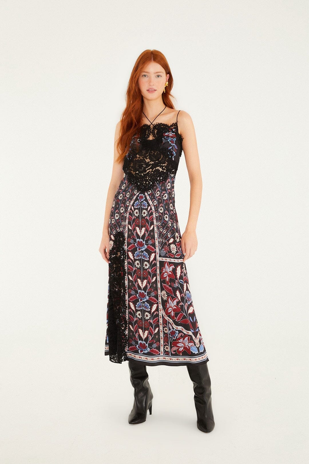 Black Marcelle Lace Lenzing Ecovero Viscose Slip Midi Dress | FARM Rio