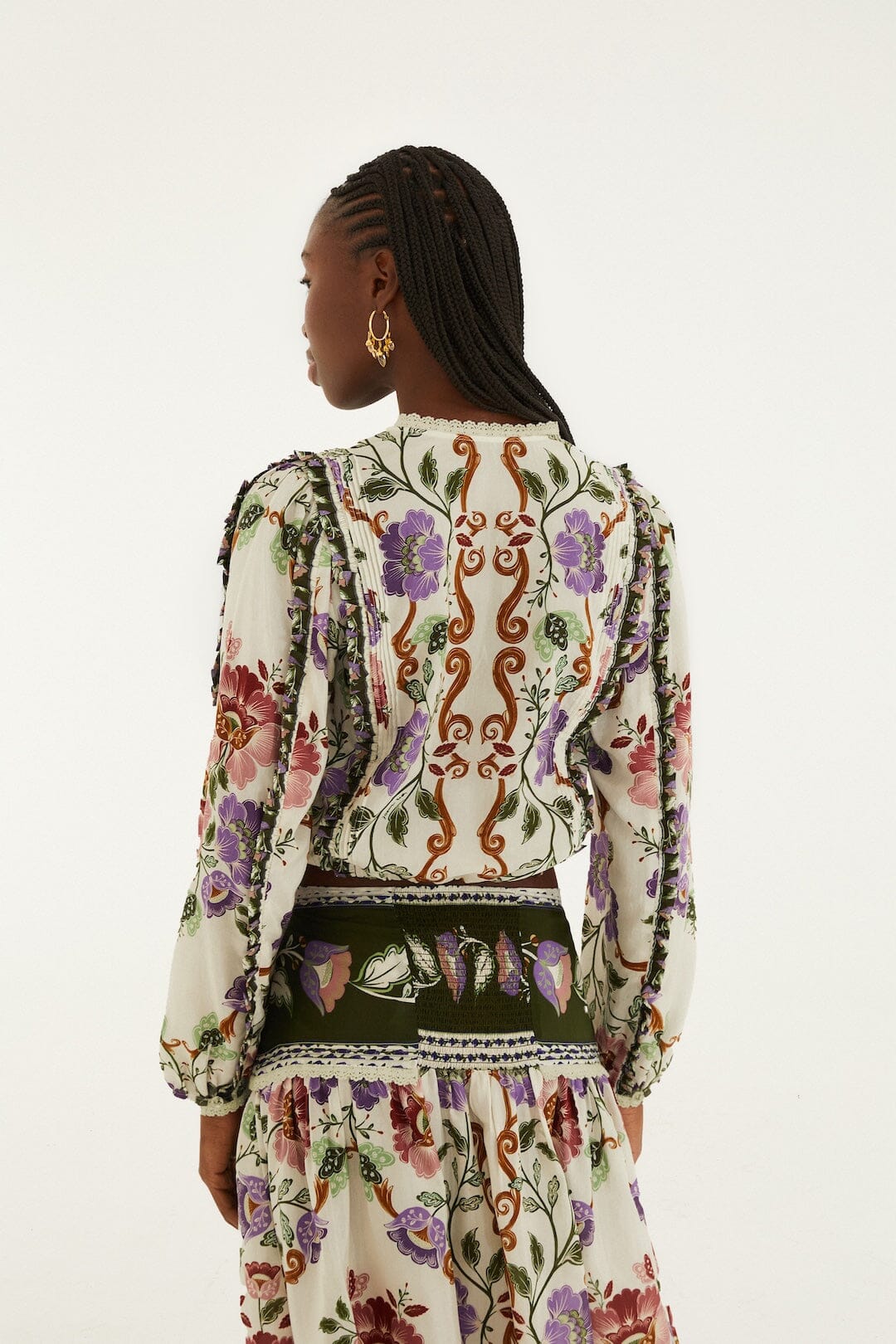 Cream Rococo Flowers Lace Long Sleeve Blouse