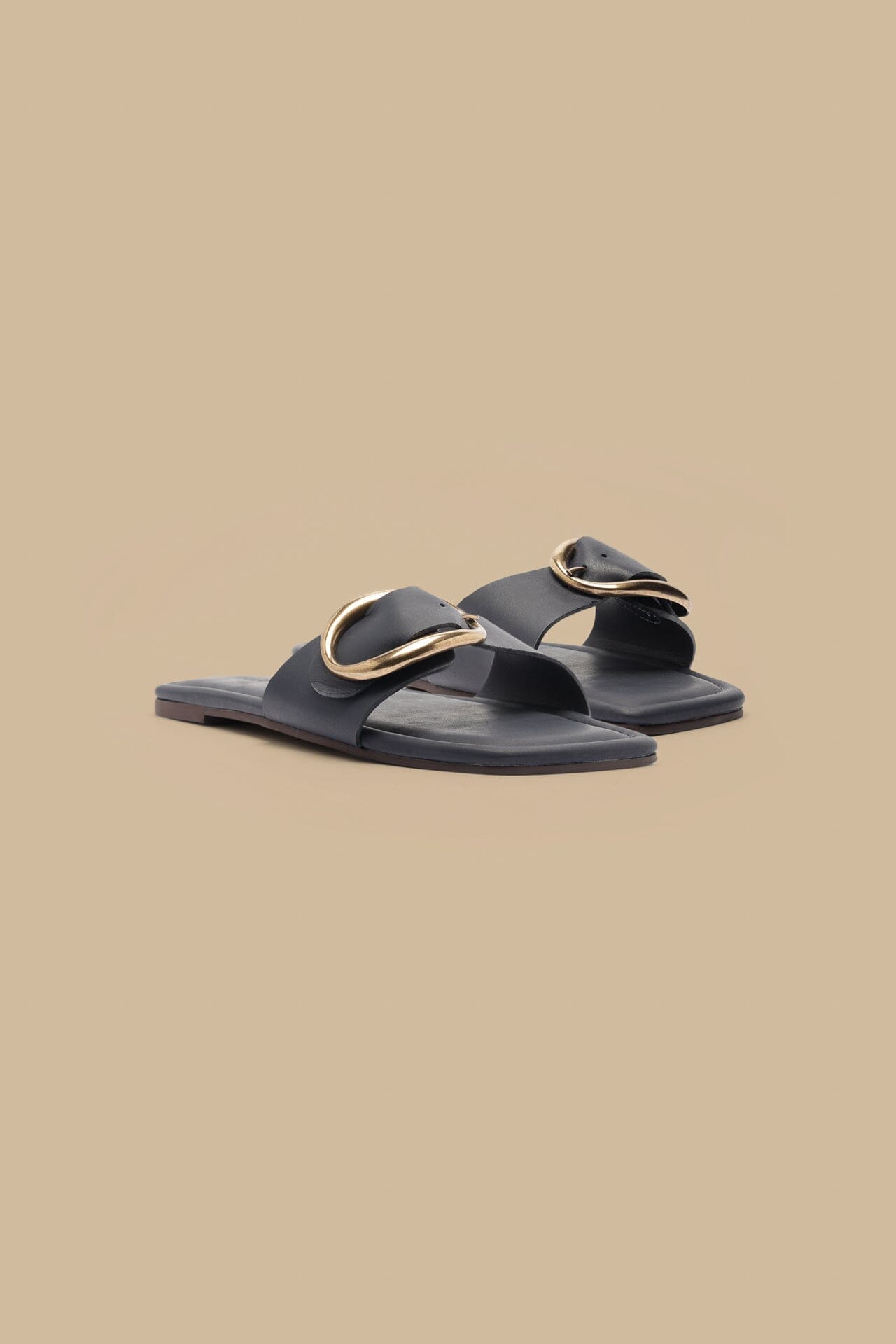 Navy Blue Organic Buckle Flat Sandal