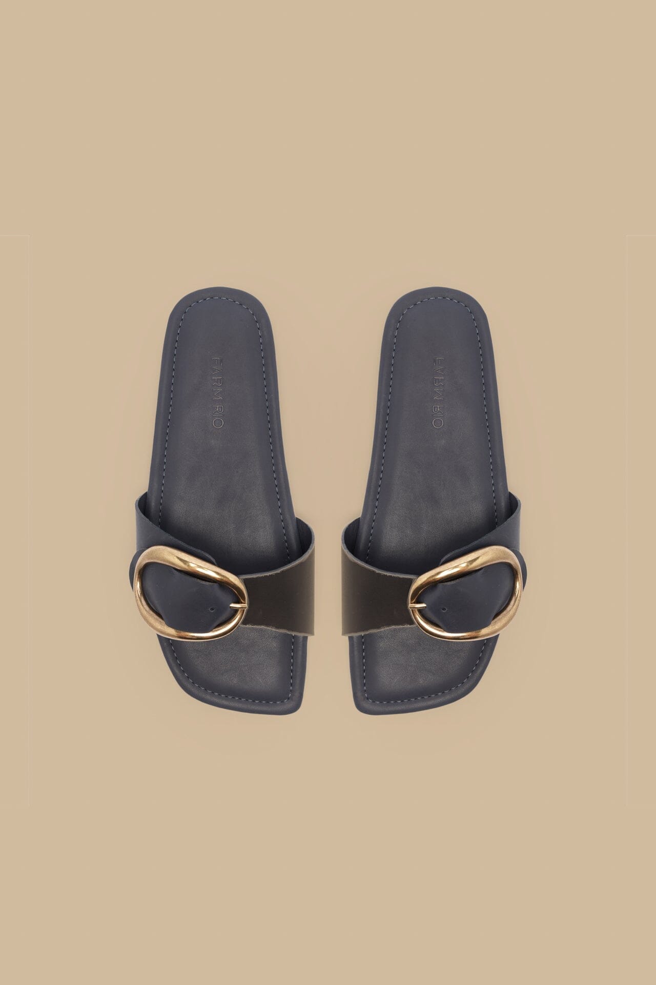 Navy Blue Organic Buckle Flat Sandal