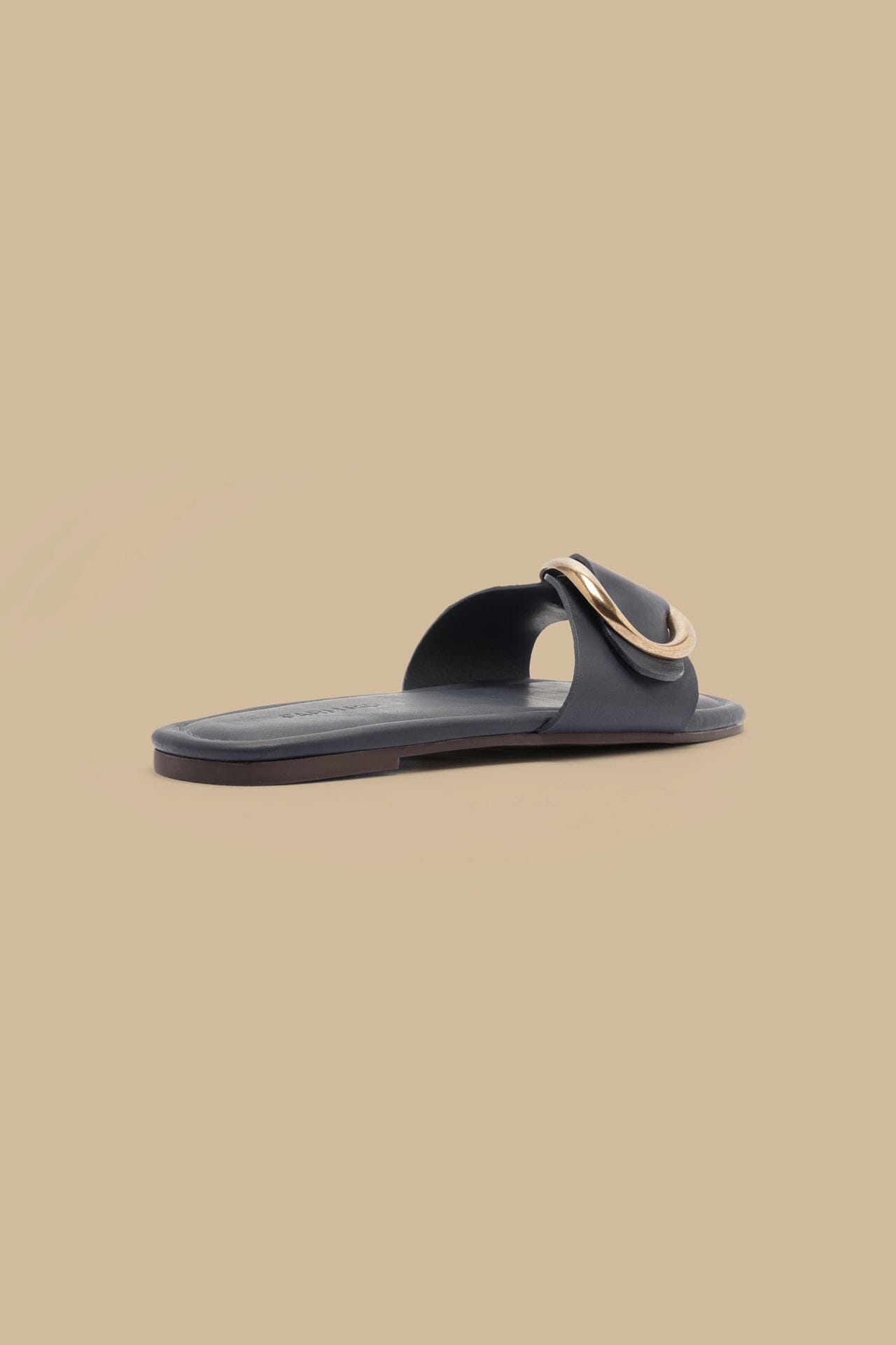 Navy Blue Organic Buckle Flat Sandal