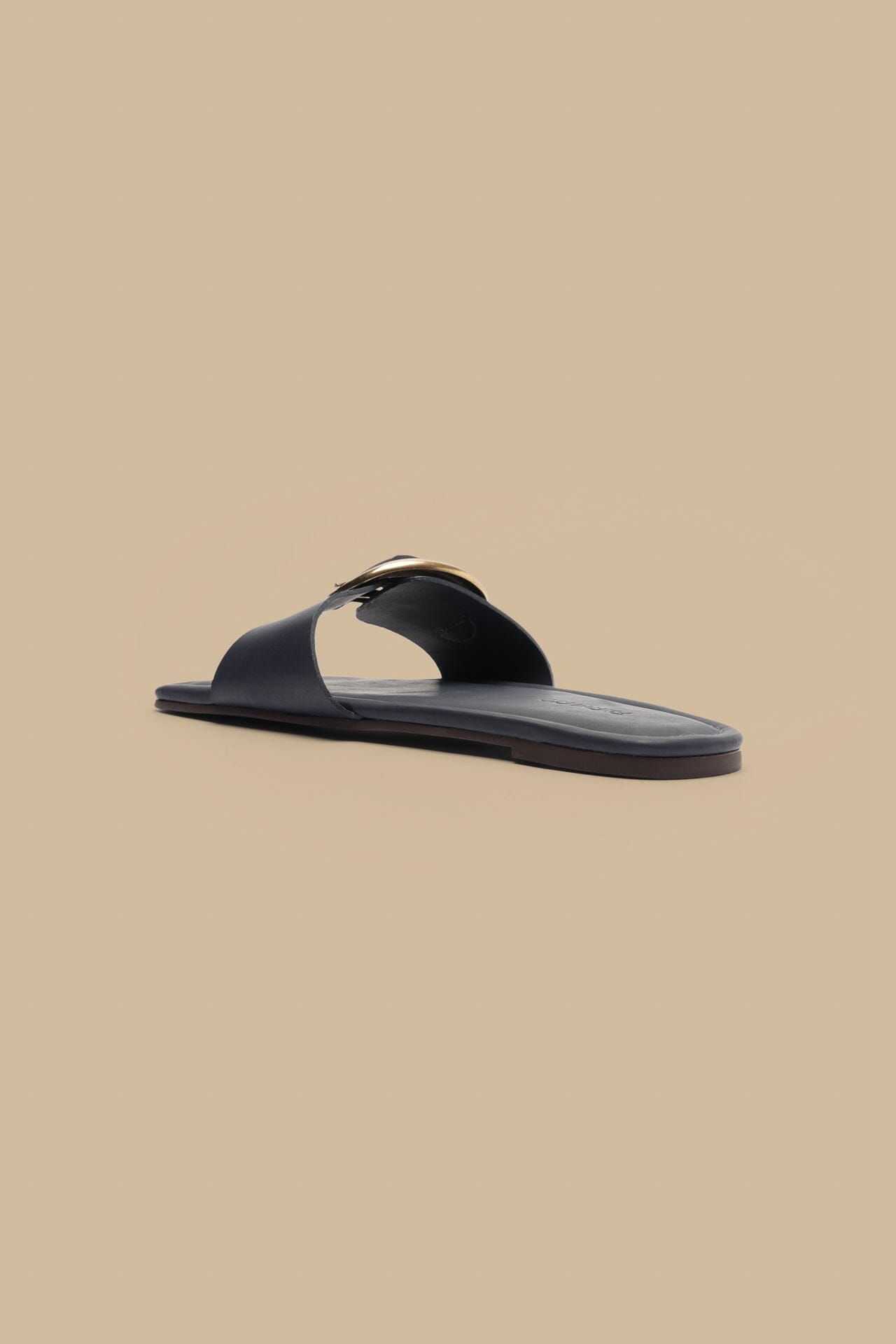 Navy Blue Organic Buckle Flat Sandal