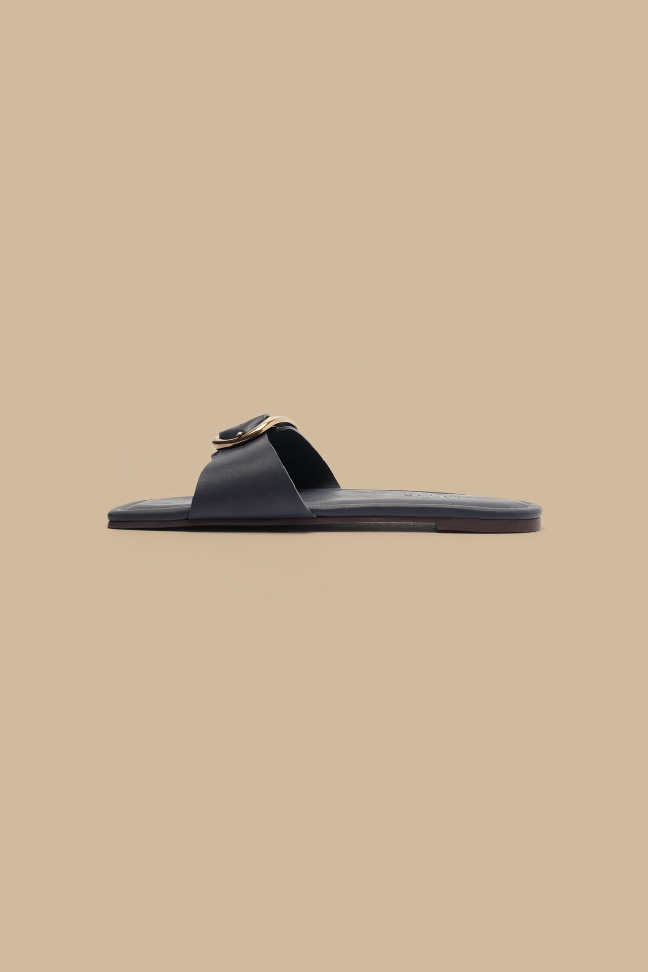 Navy Blue Organic Buckle Flat Sandal