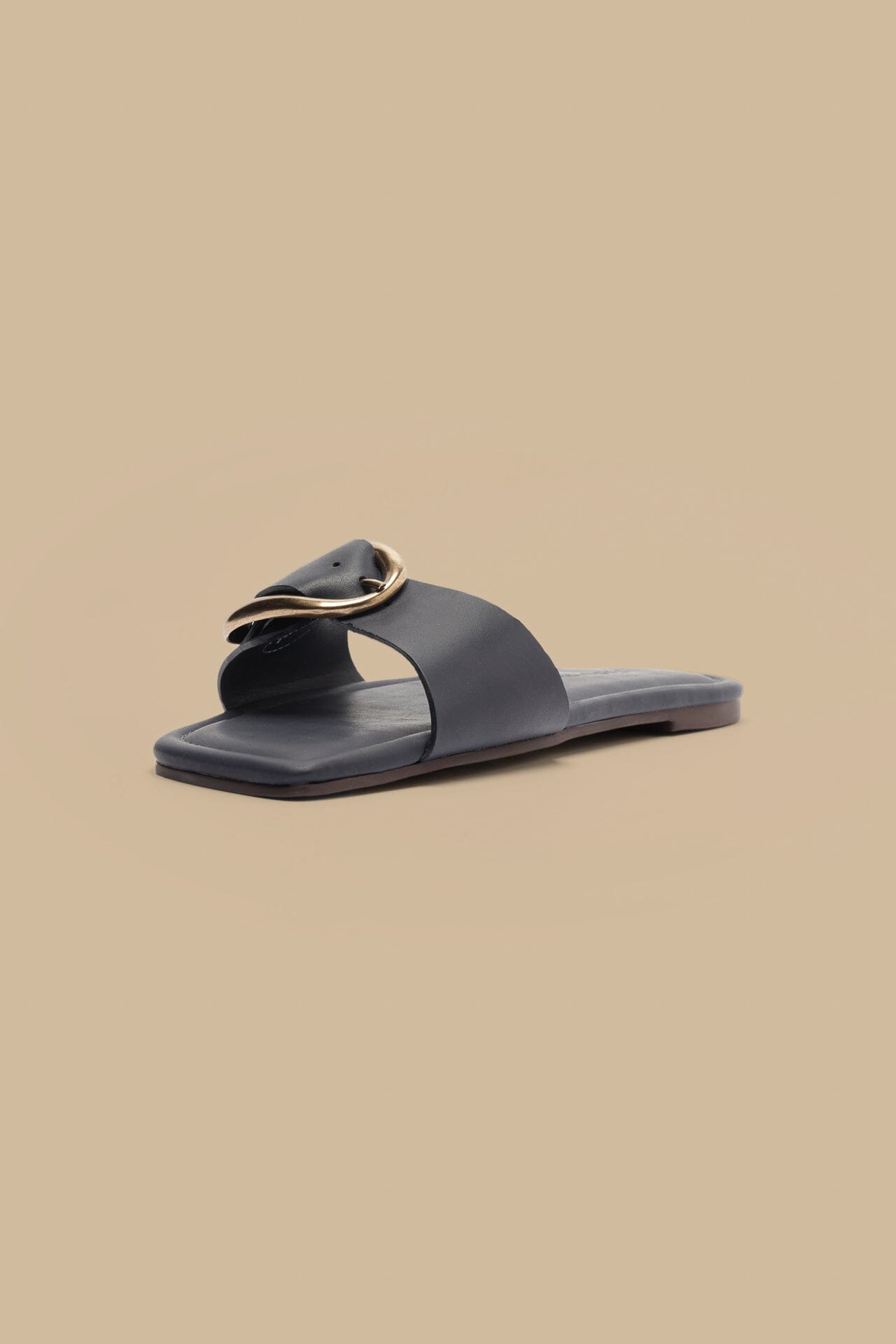 Navy Blue Organic Buckle Flat Sandal