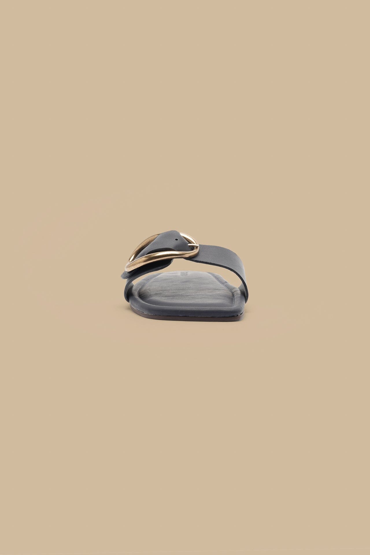 Navy Blue Organic Buckle Flat Sandal