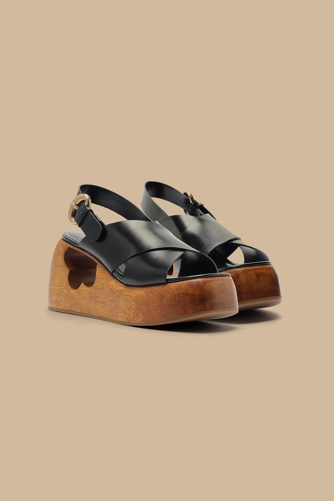 Black Cross Flower Wedge Sandal