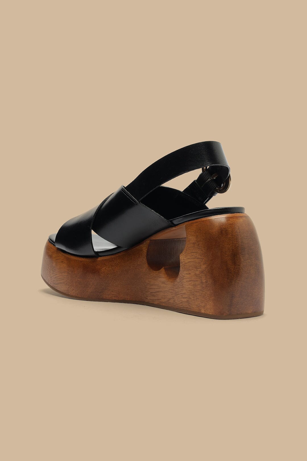 Black Cross Flower Wedge Sandal