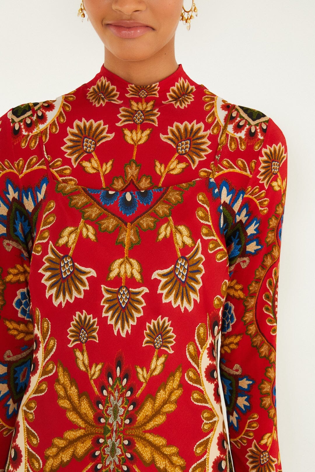 Red Folk Tapestry Lenzing™ Ecovero™ Viscose Slip Maxi Dress