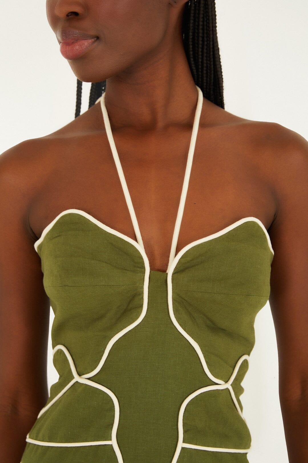 Green Wavy Trim Halter Neck Lenzing™ Ecovero™ Euroflax™ Mini Dress