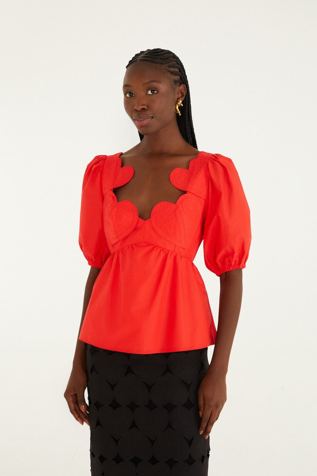 Red Heart Short Sleeve Organic Cotton Blouse