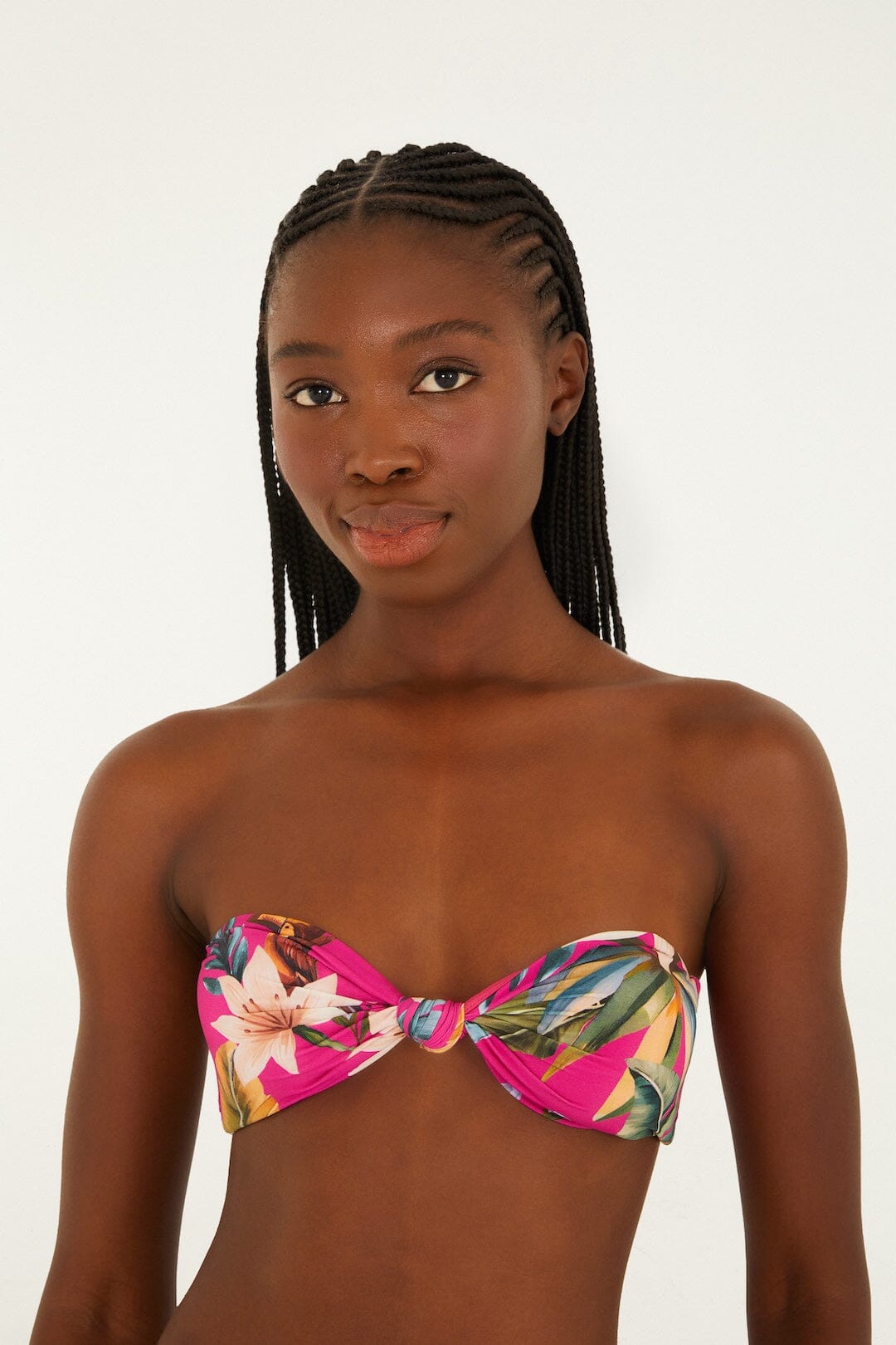 Pink Tropicalia Front Knot Bikini Top