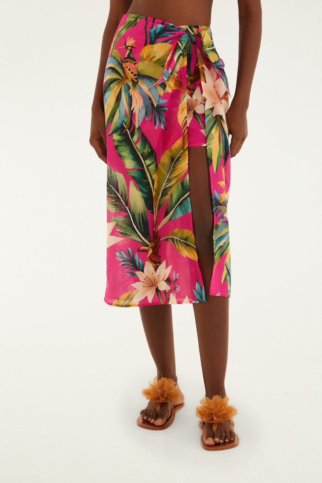 Pink Tropicalia Side Slit Midi Skirt