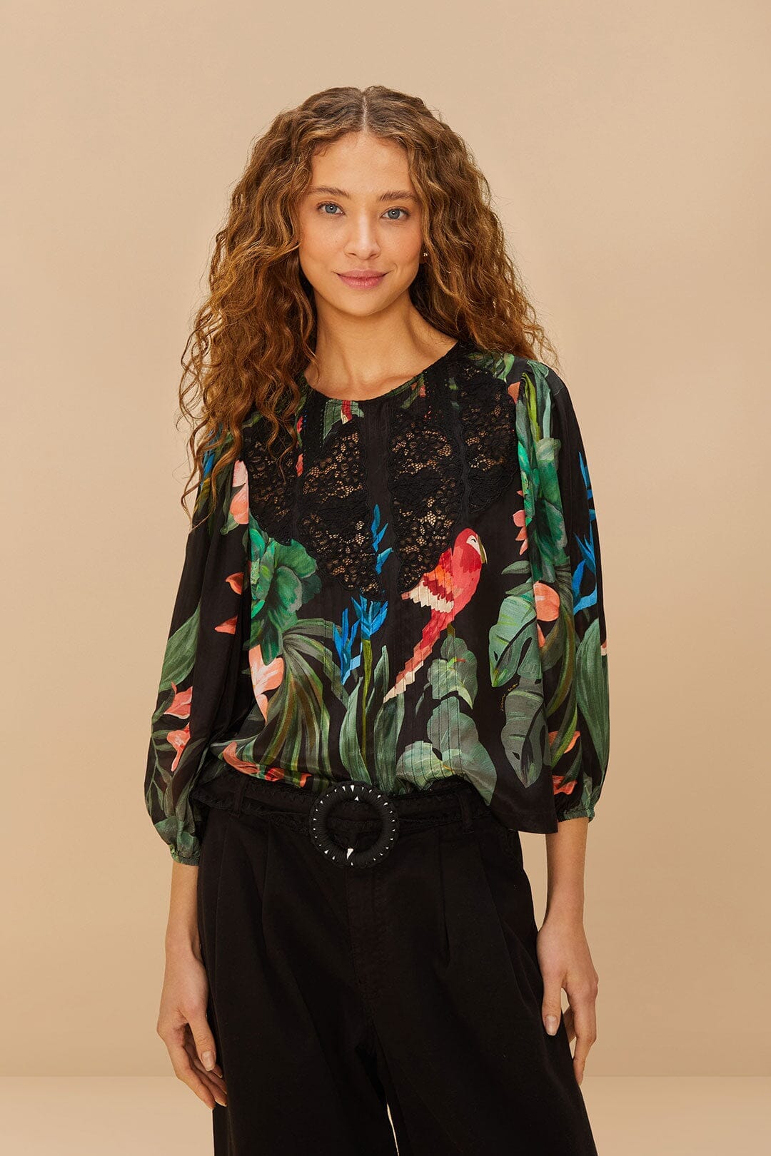Midnight Macaw Fiesta Black Blouse