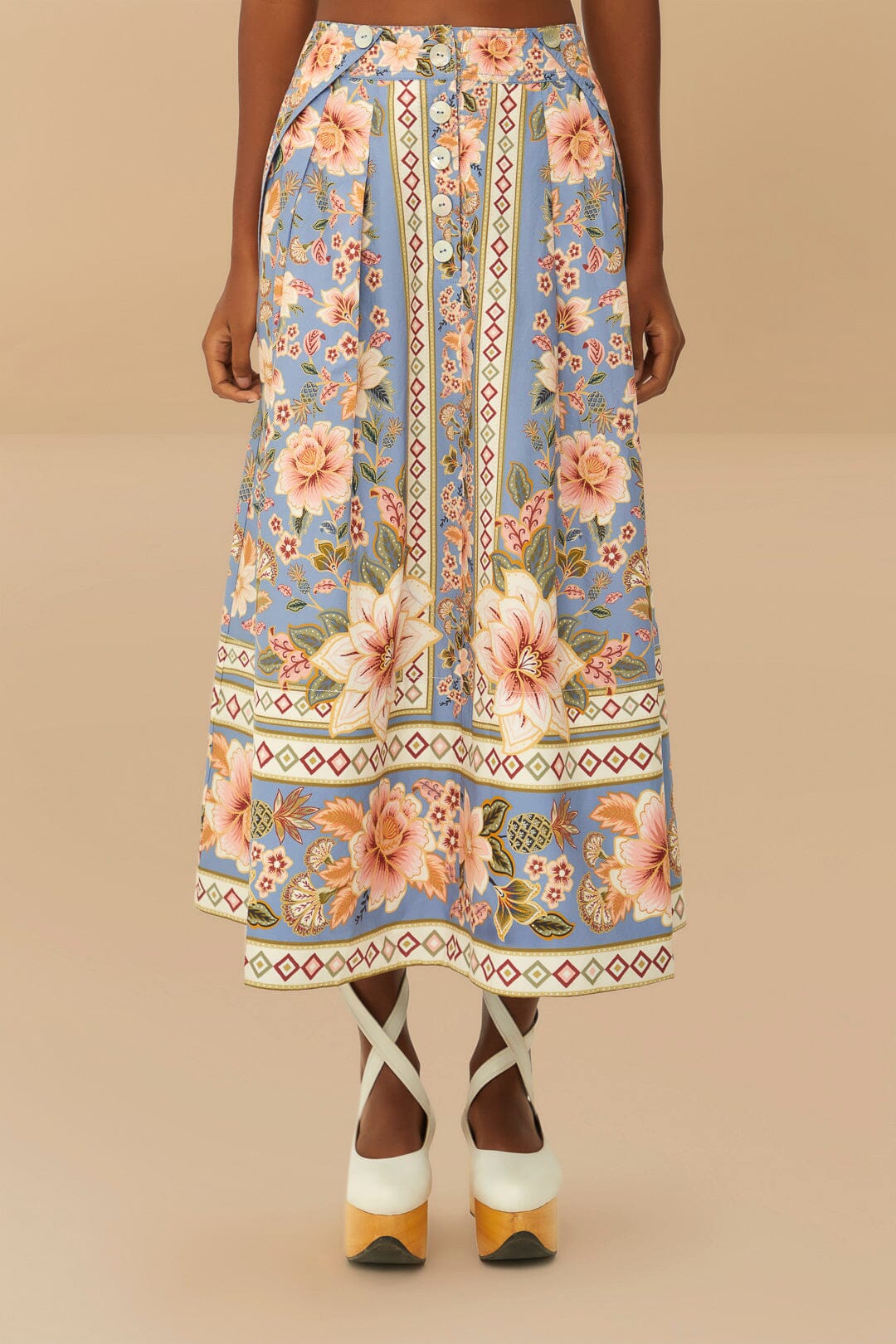 Blue Superbloom Tapestry Buttoned Maxi Skirt