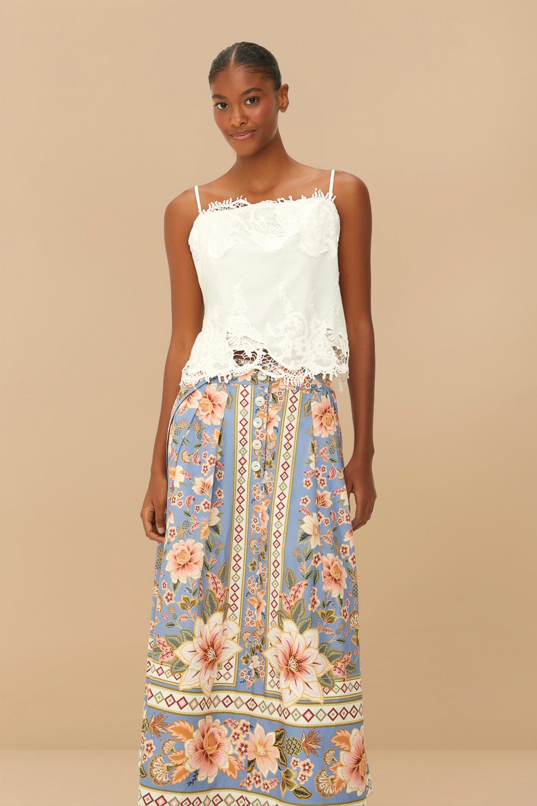 Blue Superbloom Tapestry Buttoned Maxi Skirt