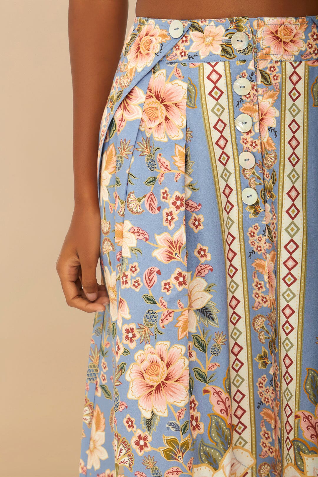 Blue Superbloom Tapestry Buttoned Maxi Skirt