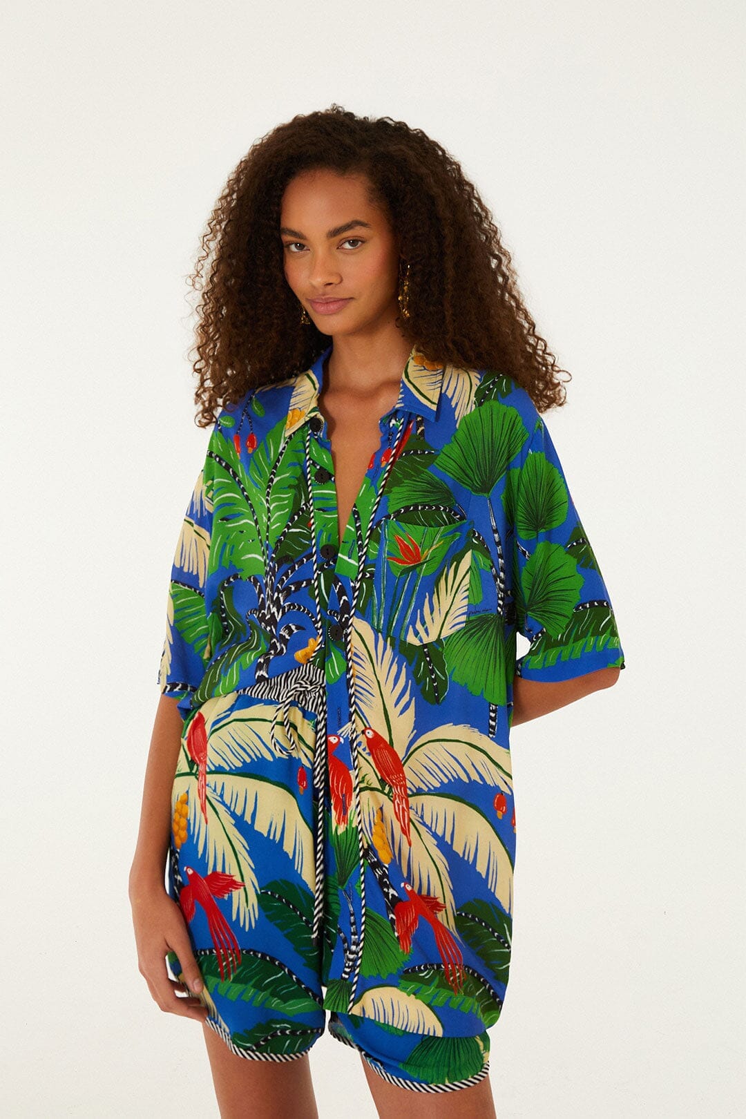 Blue Tropical Island Short Sleeve Lenzing™ Ecovero™ Viscose Shirt