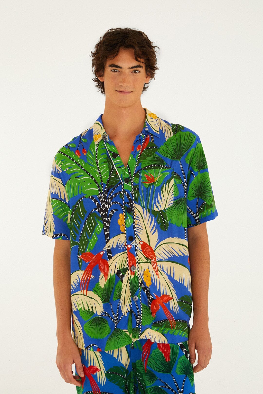 Blue Tropical Island Short Sleeve Lenzing™ Ecovero™ Viscose Shirt